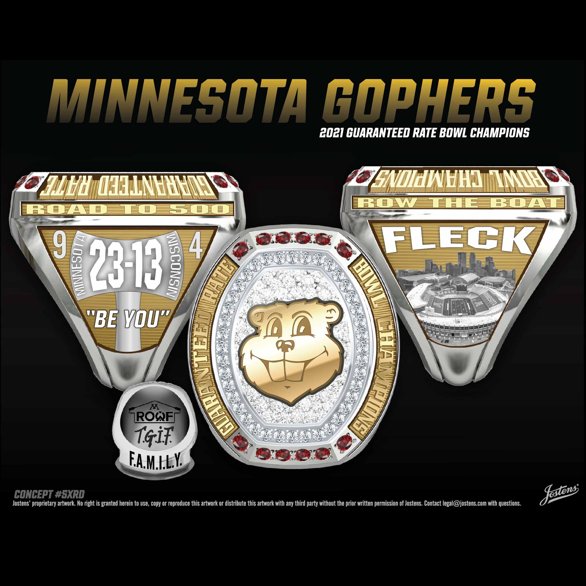 University of Minnesota Men's Football 2021 Guaranteed Rate Bowl Championship Ring