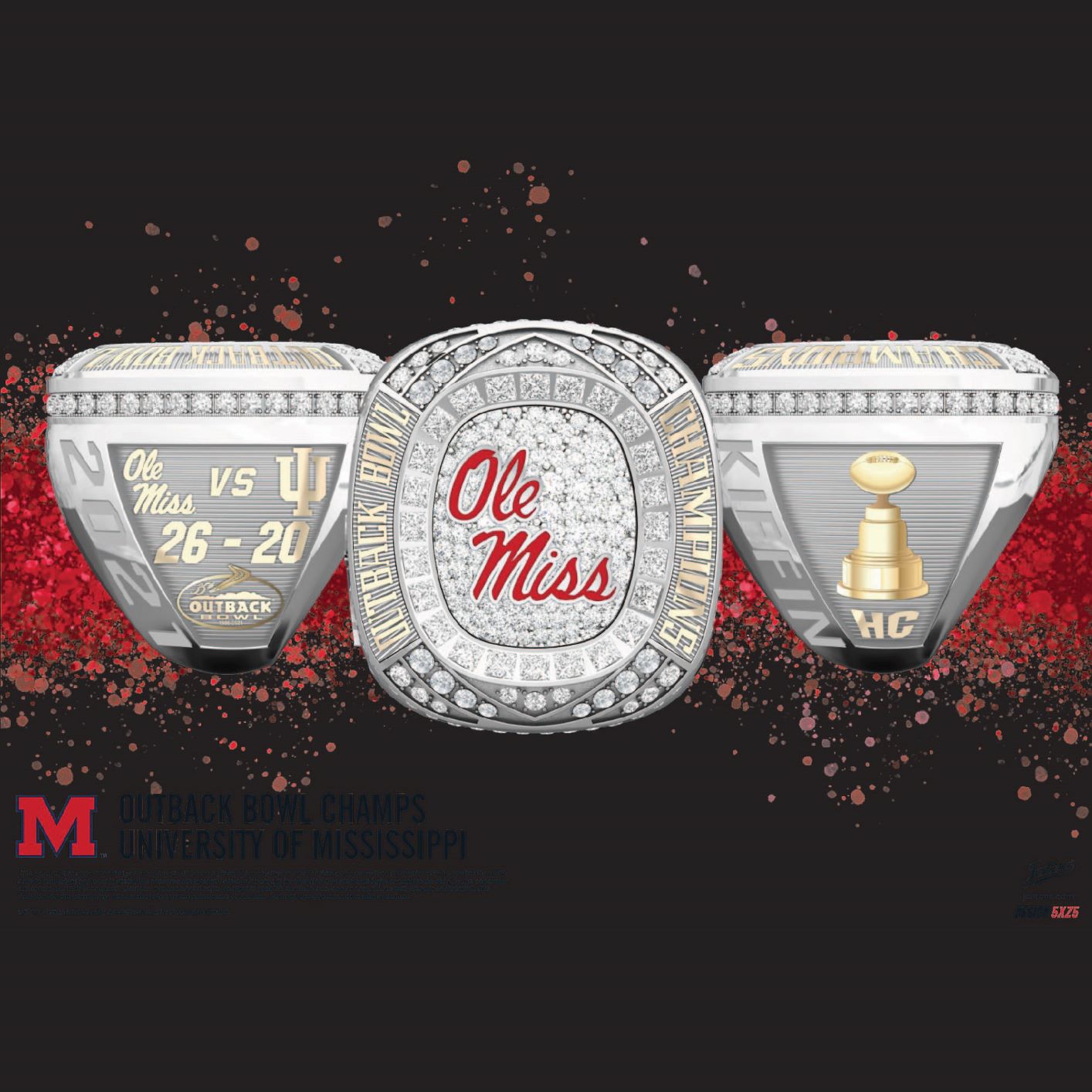 University of Mississippi Men's Football 2021 Outback Bowl Championship Ring