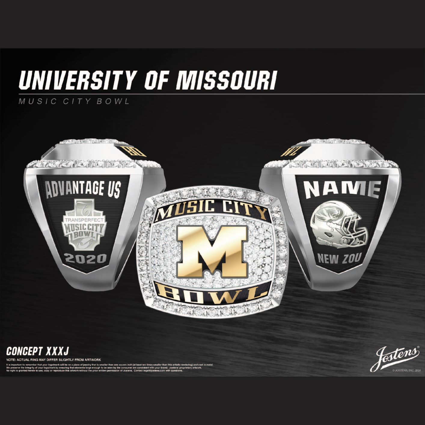 University of Missouri Men's Football 2020 Music City Bowl Championship Ring