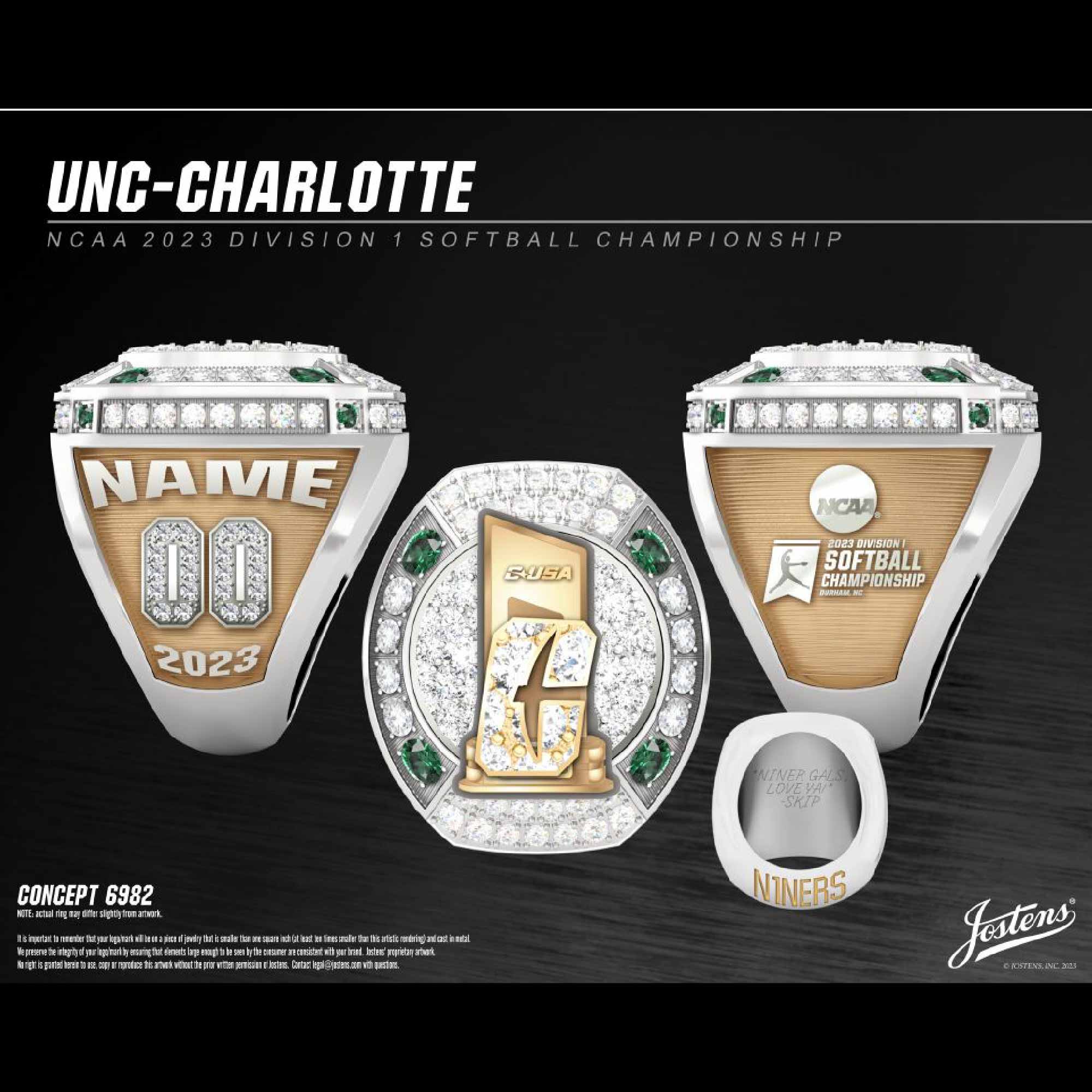 University of North Carolina Charlotte Women's Softball 2023 CUSA Championship Ring