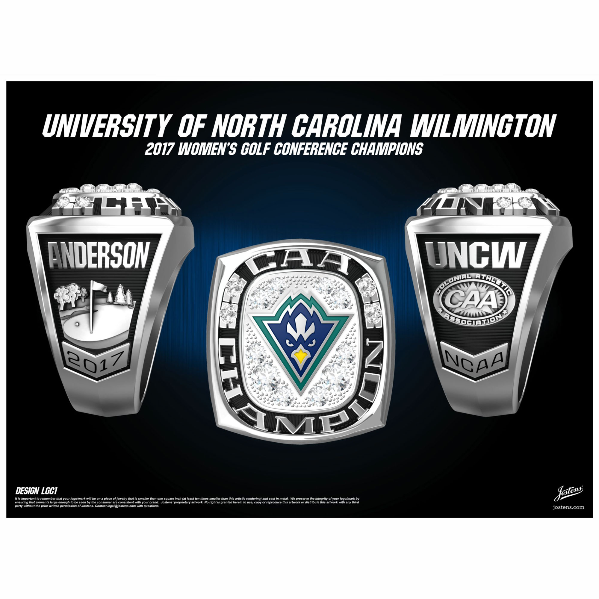 University of North Carolina Wilmington Women's Golf 2017 CAA Championship Ring