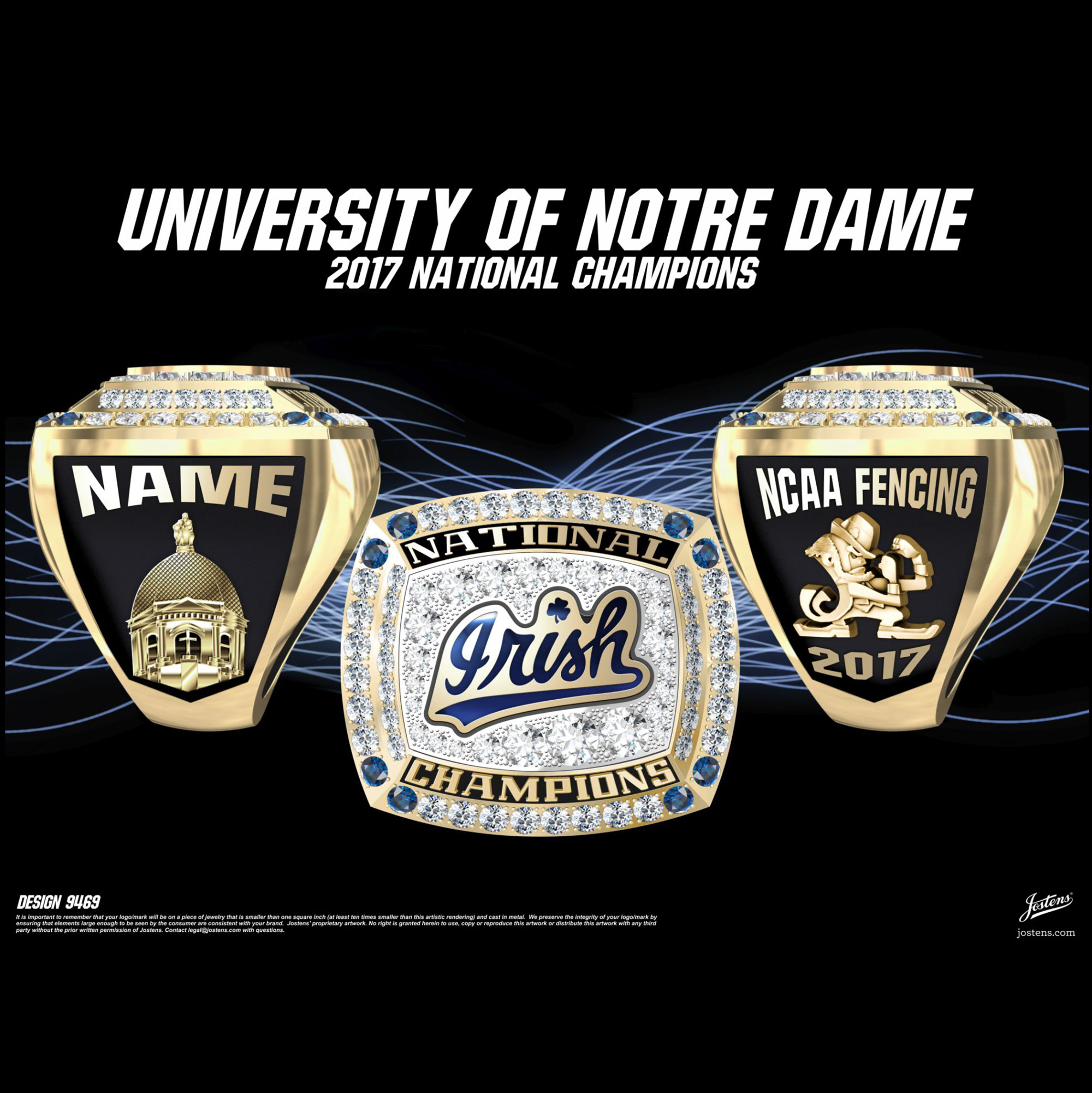 University of Notre Dame Coed Fencing 2017 National Championship Ring