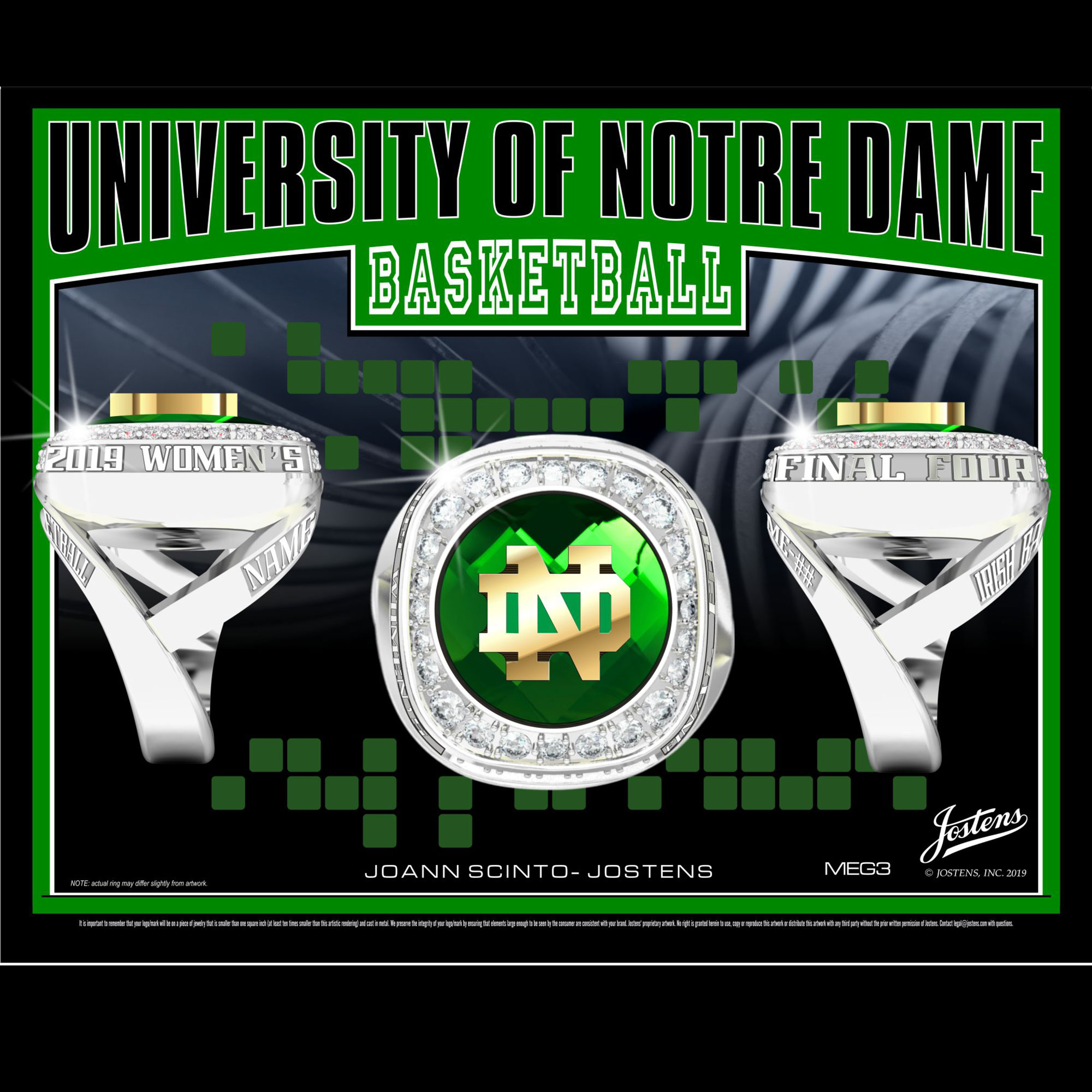 University of Notre Dame Women's Basketball 2019 Final Four Championship Ring
