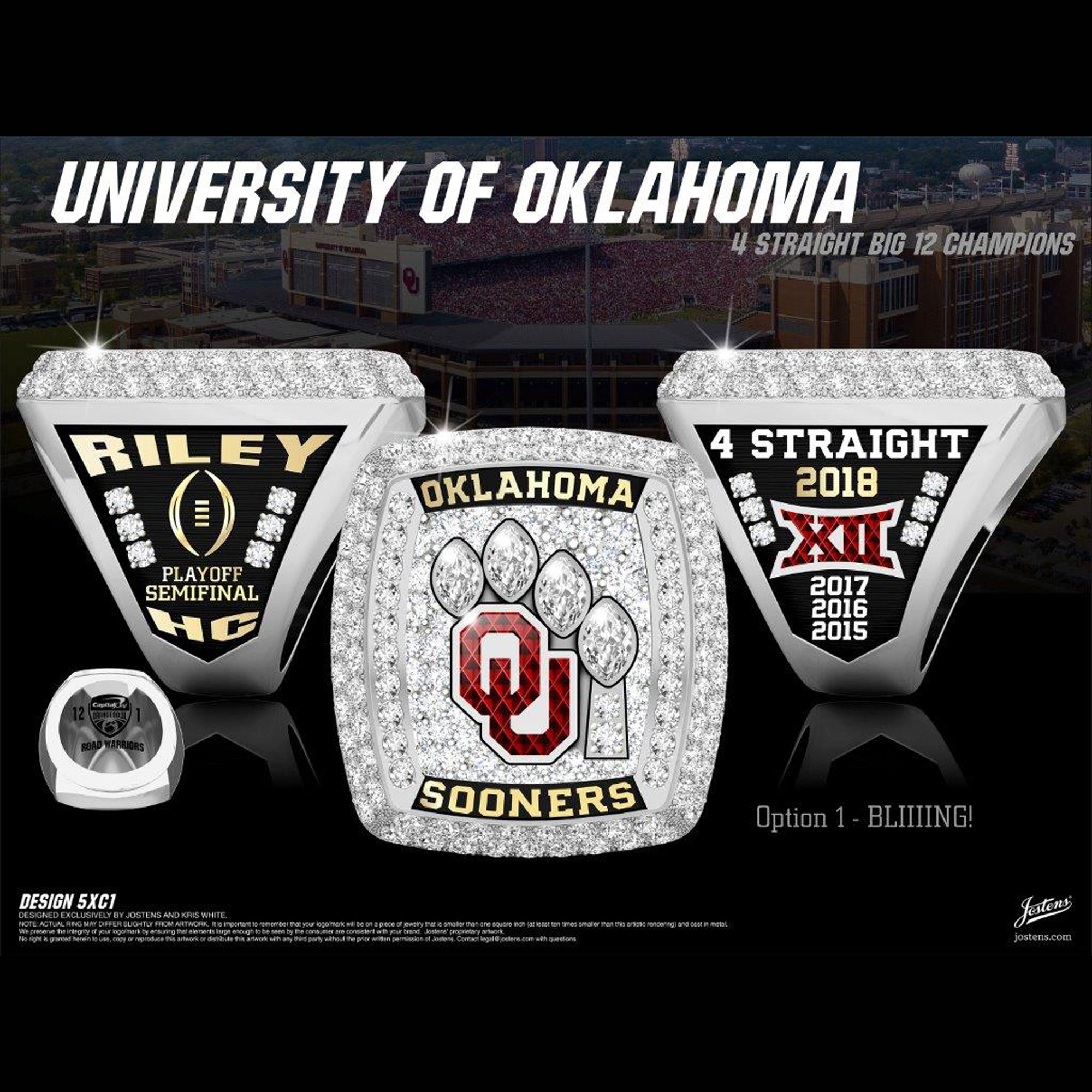 University of Oklahoma Men's Football 2018 Big 12 Championship Ring