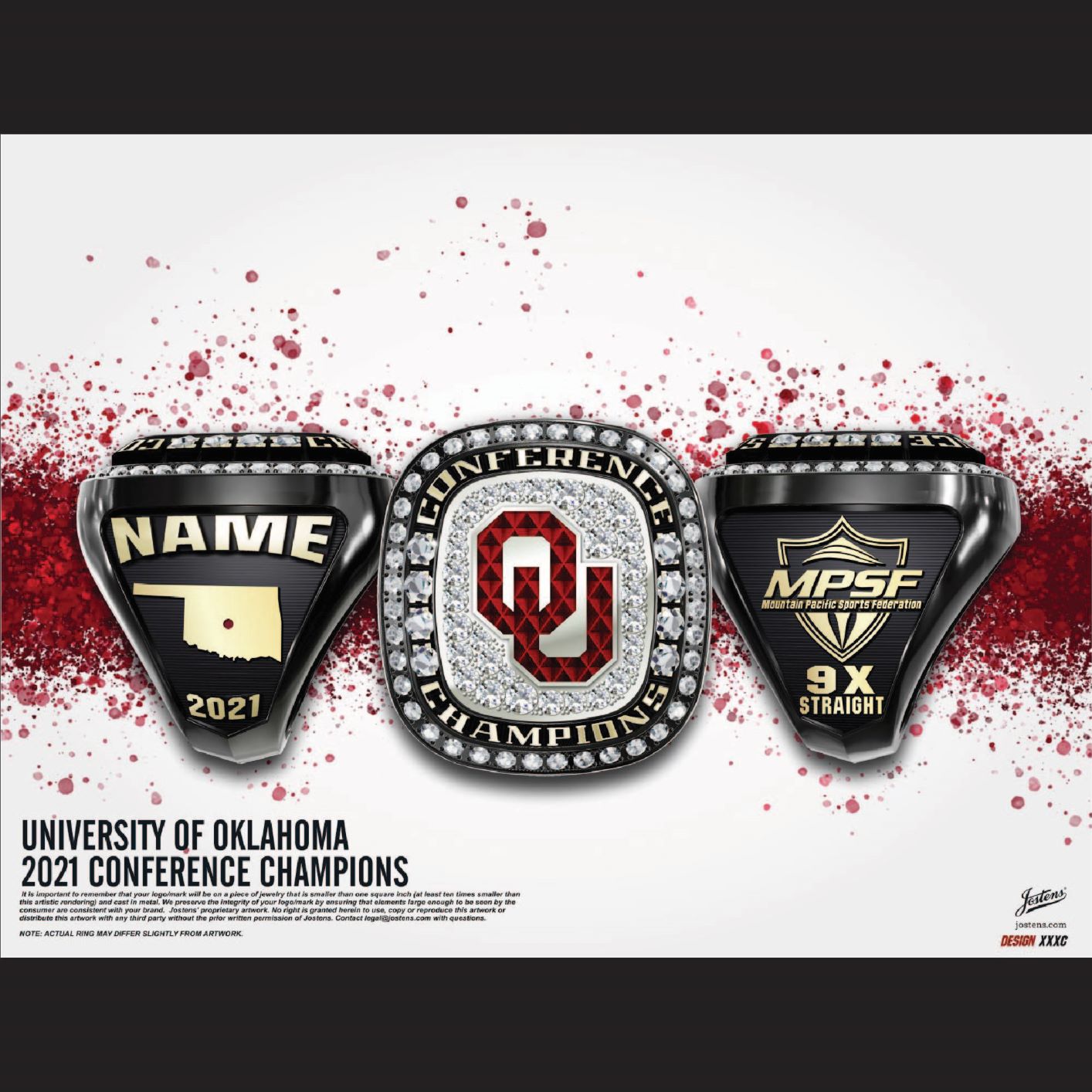 University of Oklahoma Men's Gymnastics 2021 Conference Championship Ring