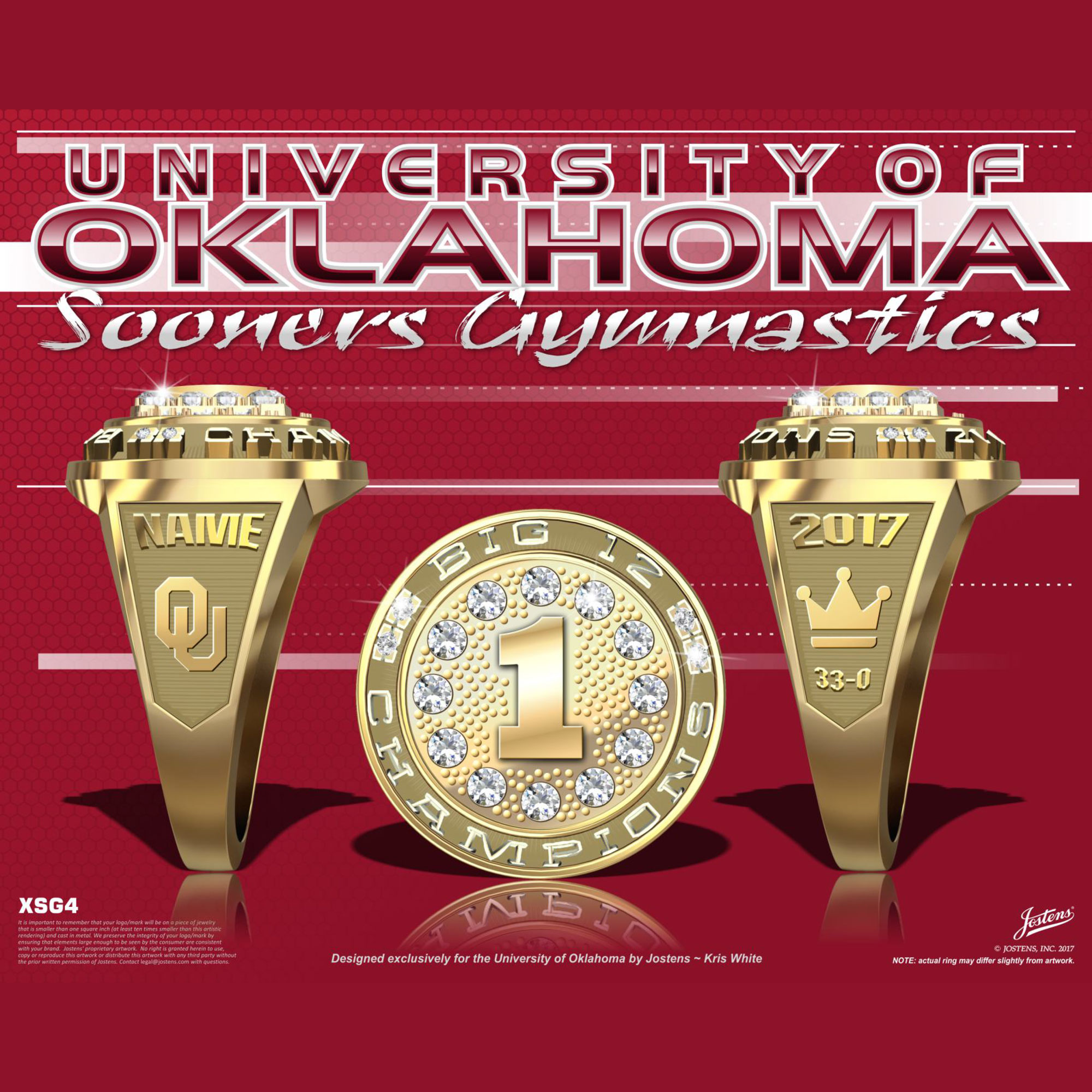 University of Oklahoma Women's Gymnastics 2017 Big 12 Championship Ring
