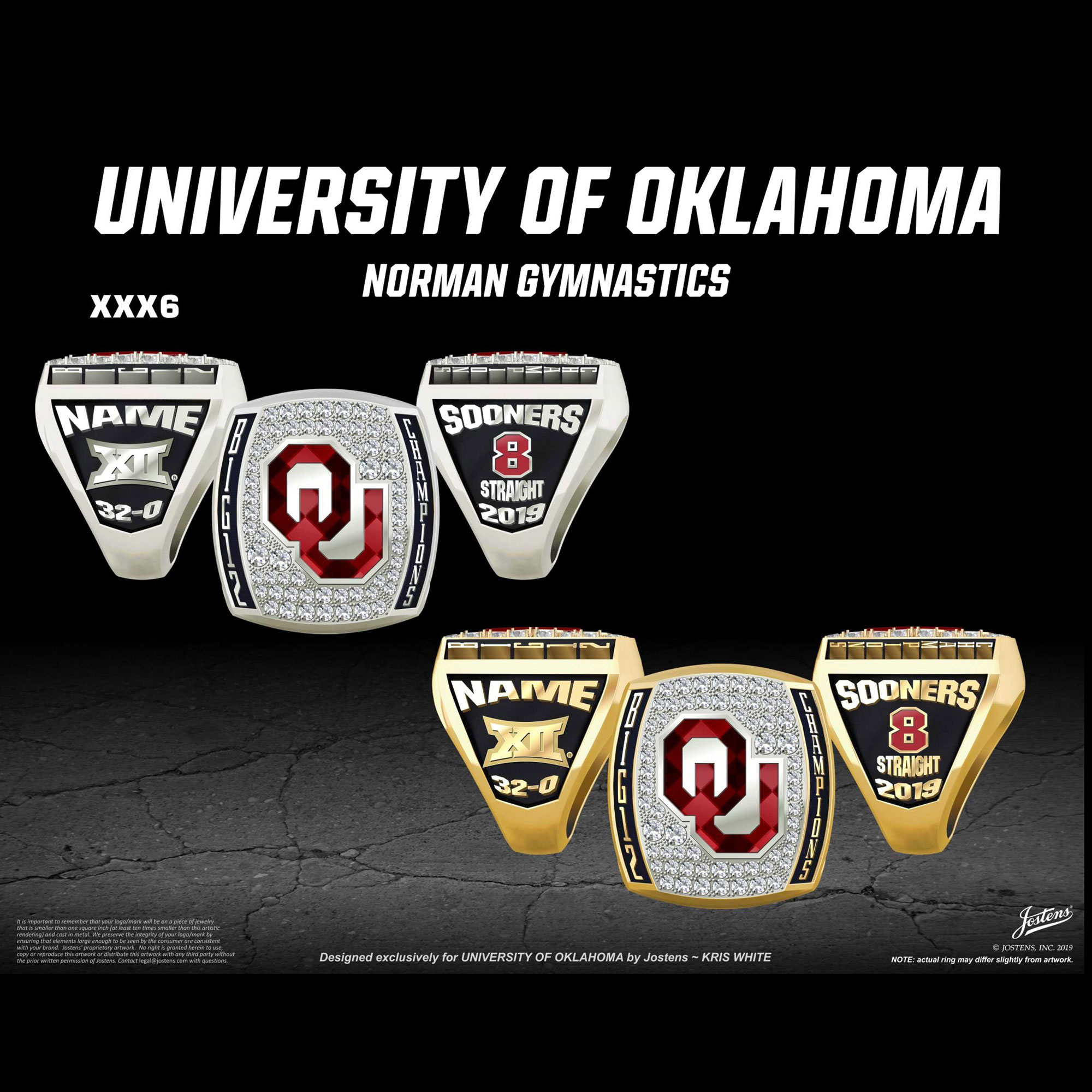 University of Oklahoma Women's Gymnastics 2019 Big 12 Championship Ring