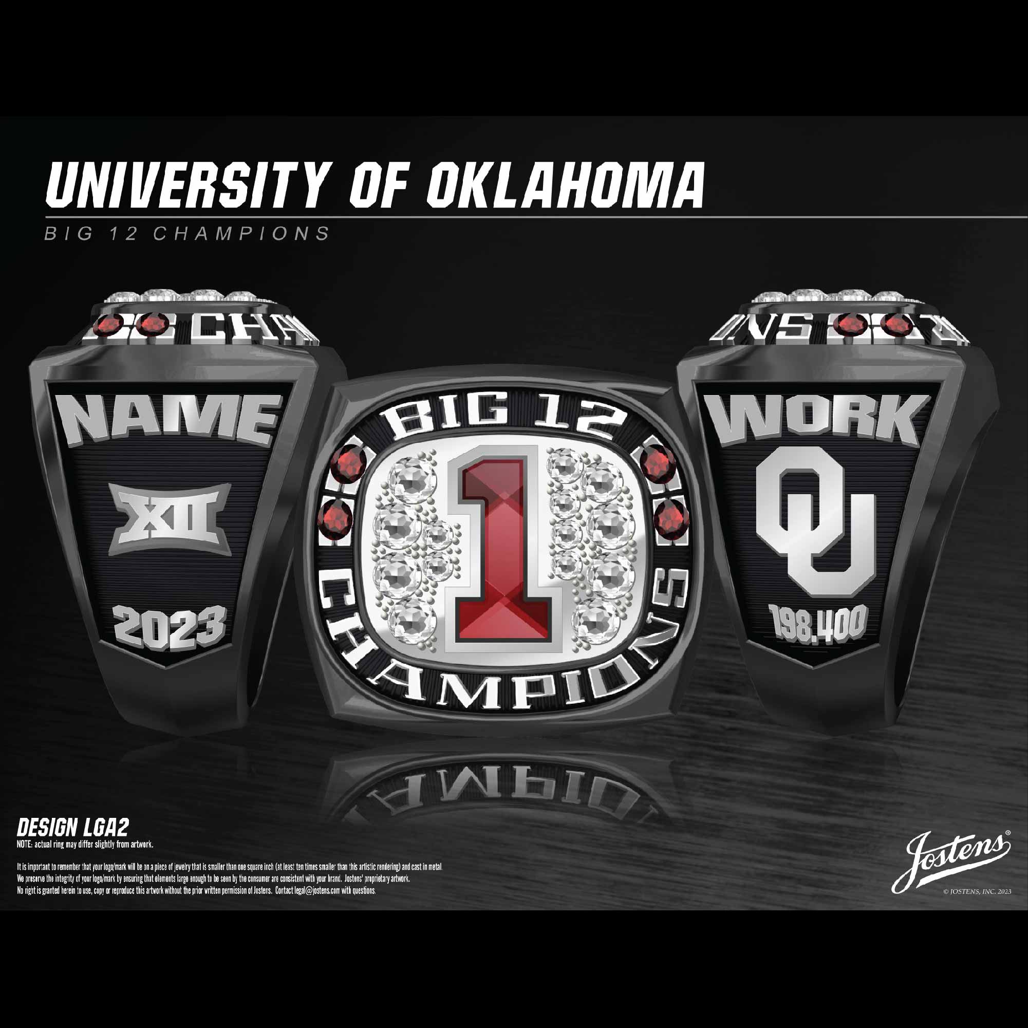 University of Oklahoma Women's Gymnastics 2023 Big 12 Championship Ring