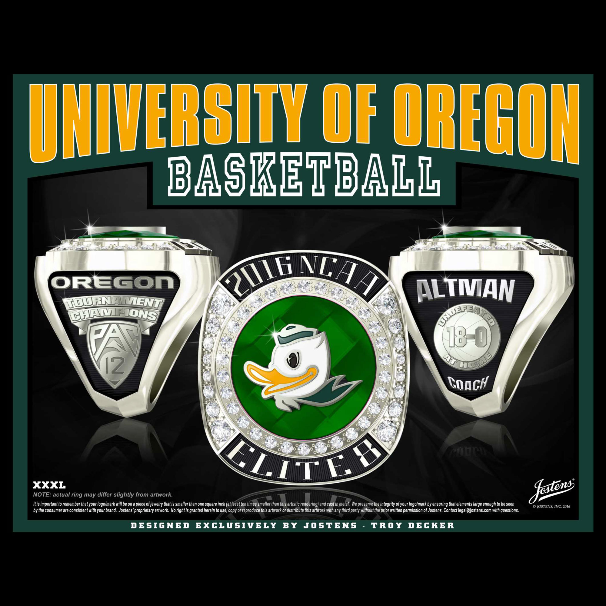 University of Oregon Men's Basketball 2016 Elite 8 Championship Ring
