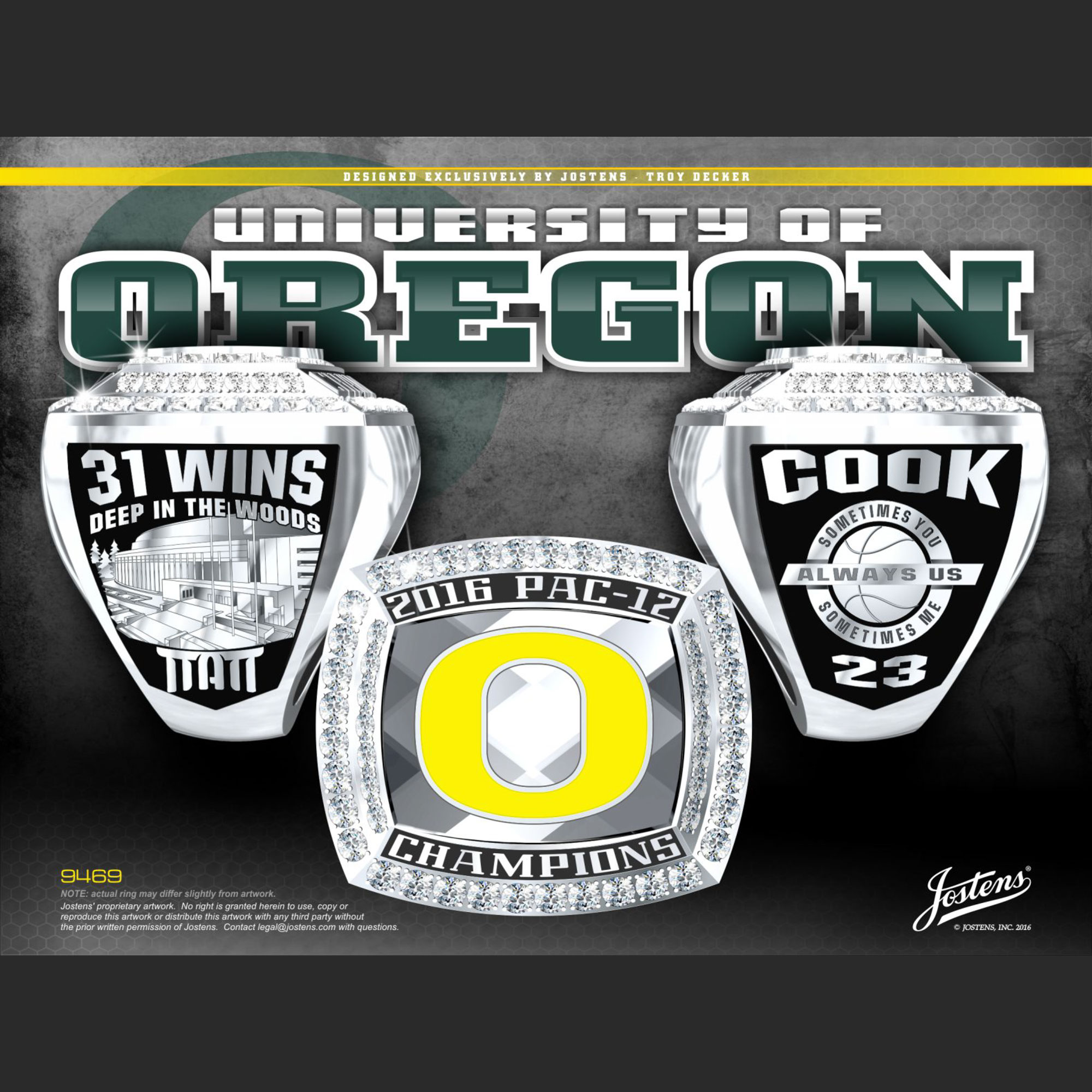University of Oregon Men's Basketball 2016 Pac-12 Championship Ring