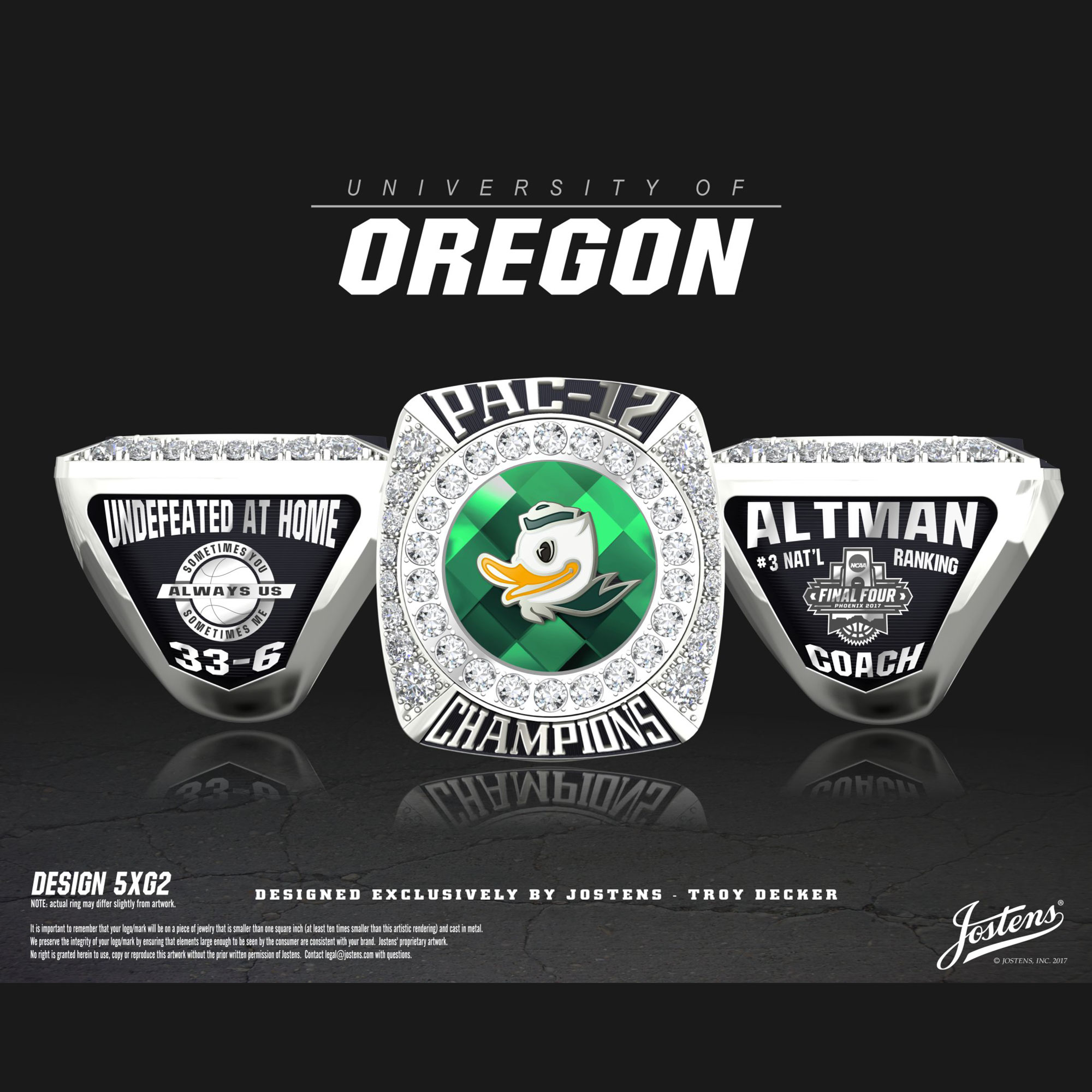 University of Oregon Men's Basketball 2017 Pac-12 Championship Ring