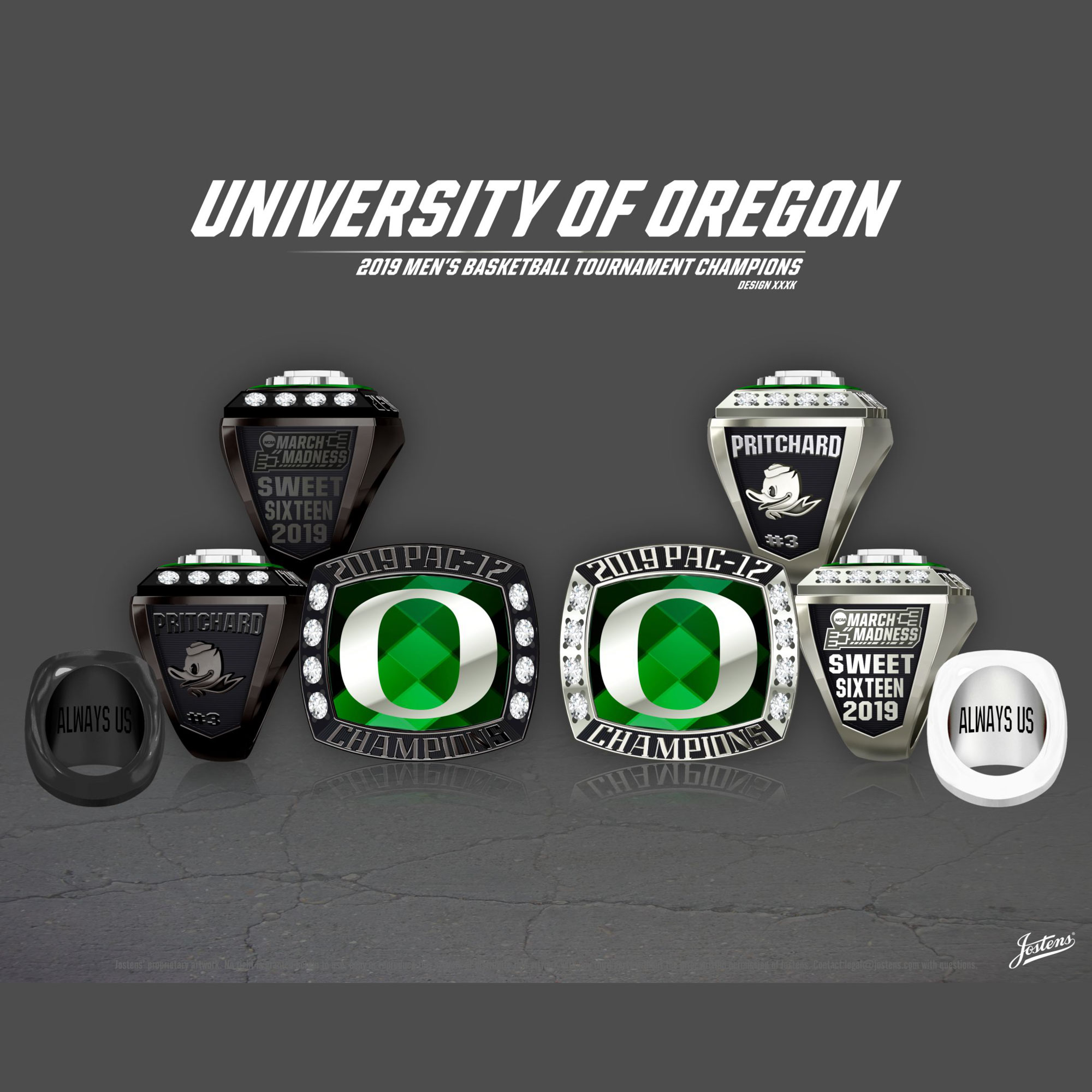 University of Oregon Men's Basketball 2019 Pac-12 Championship Ring