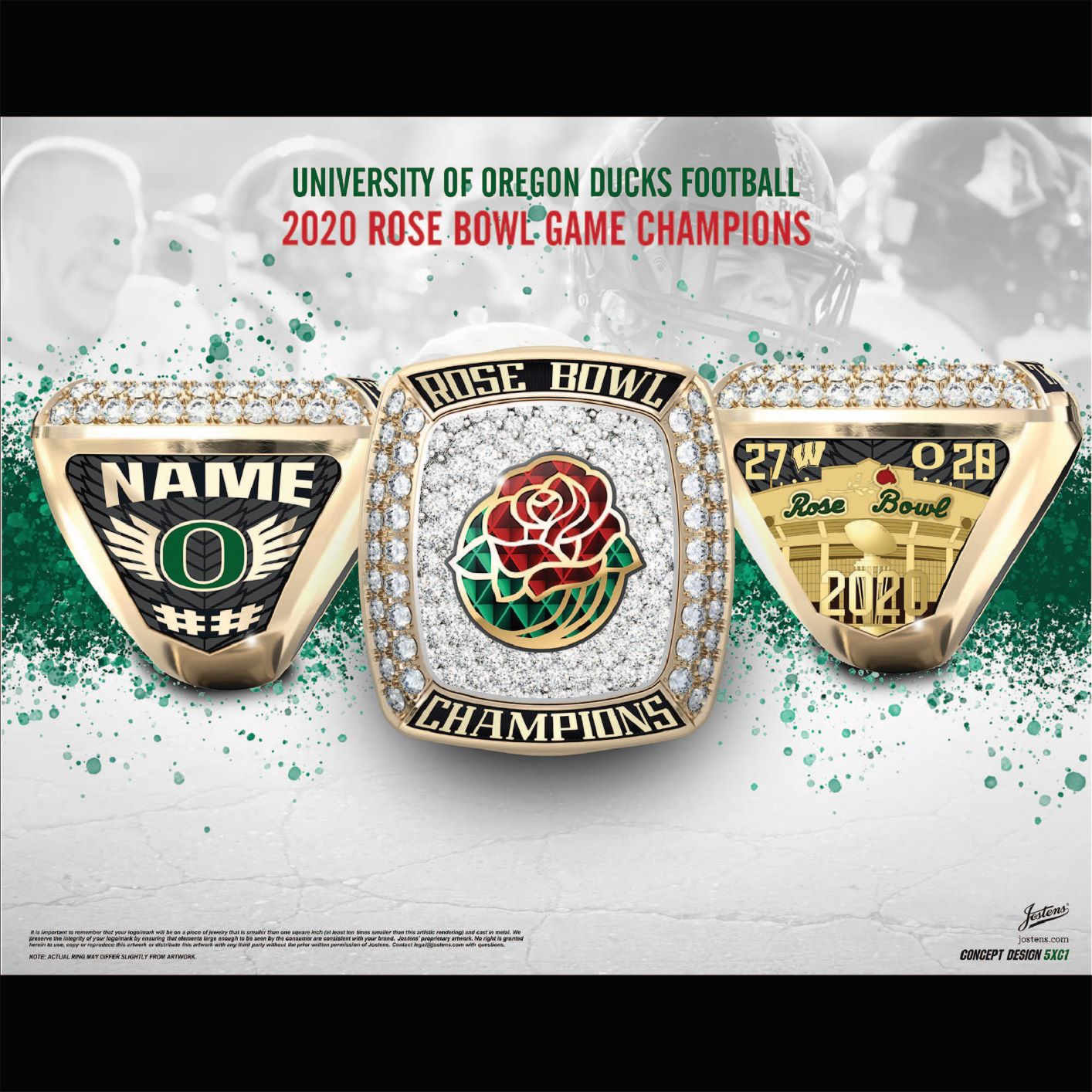 University of Oregon Men's Football 2020 Rose Bowl Championship Ring