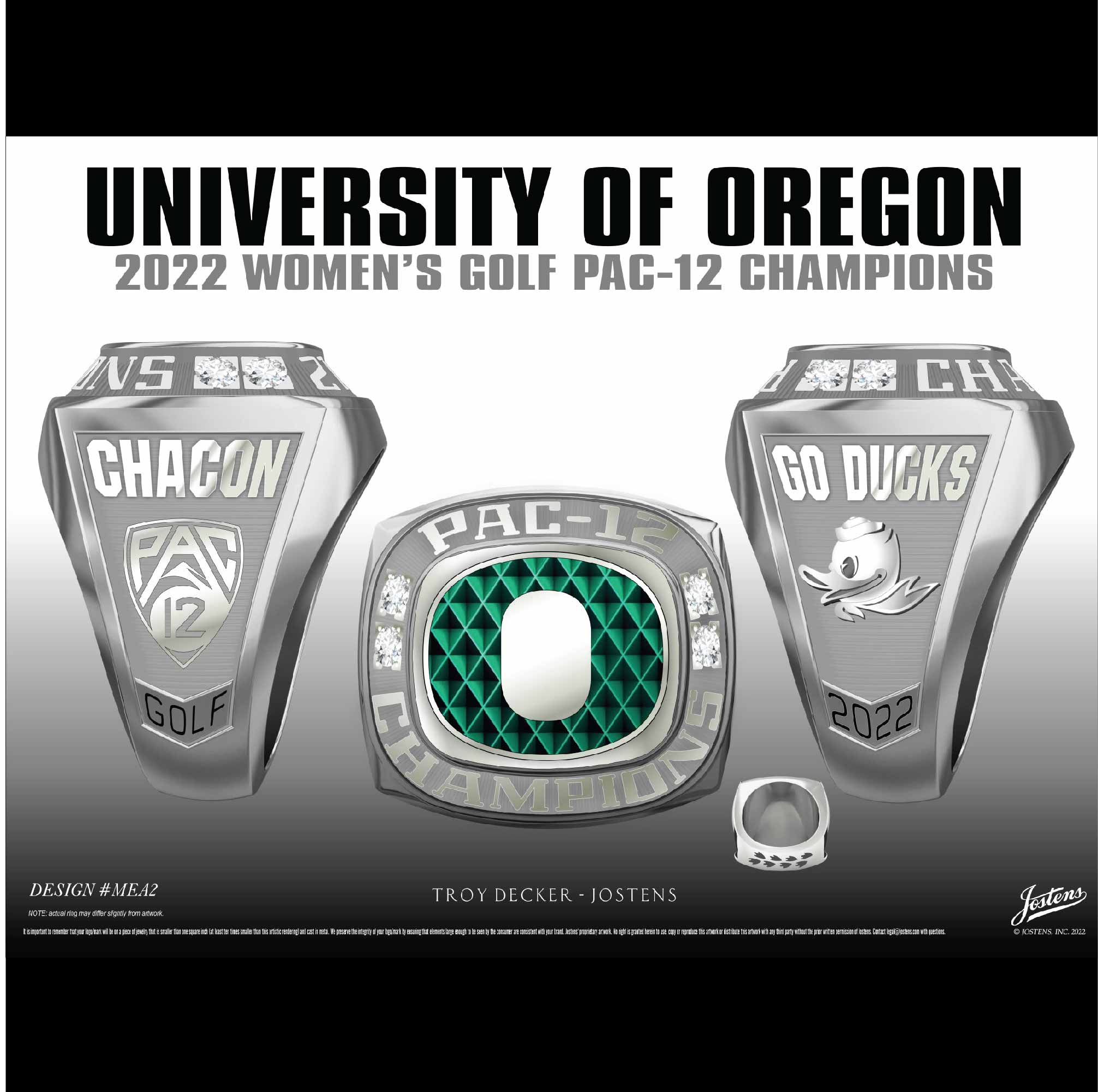 University of Oregon Women's Golf 2022 Pac-12 Championship Ring