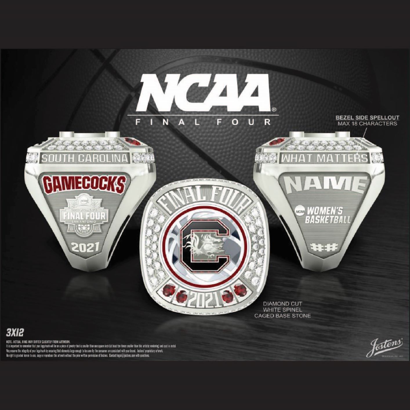 University of South Carolina Women's Basketball 2021 Final Four Championship Ring