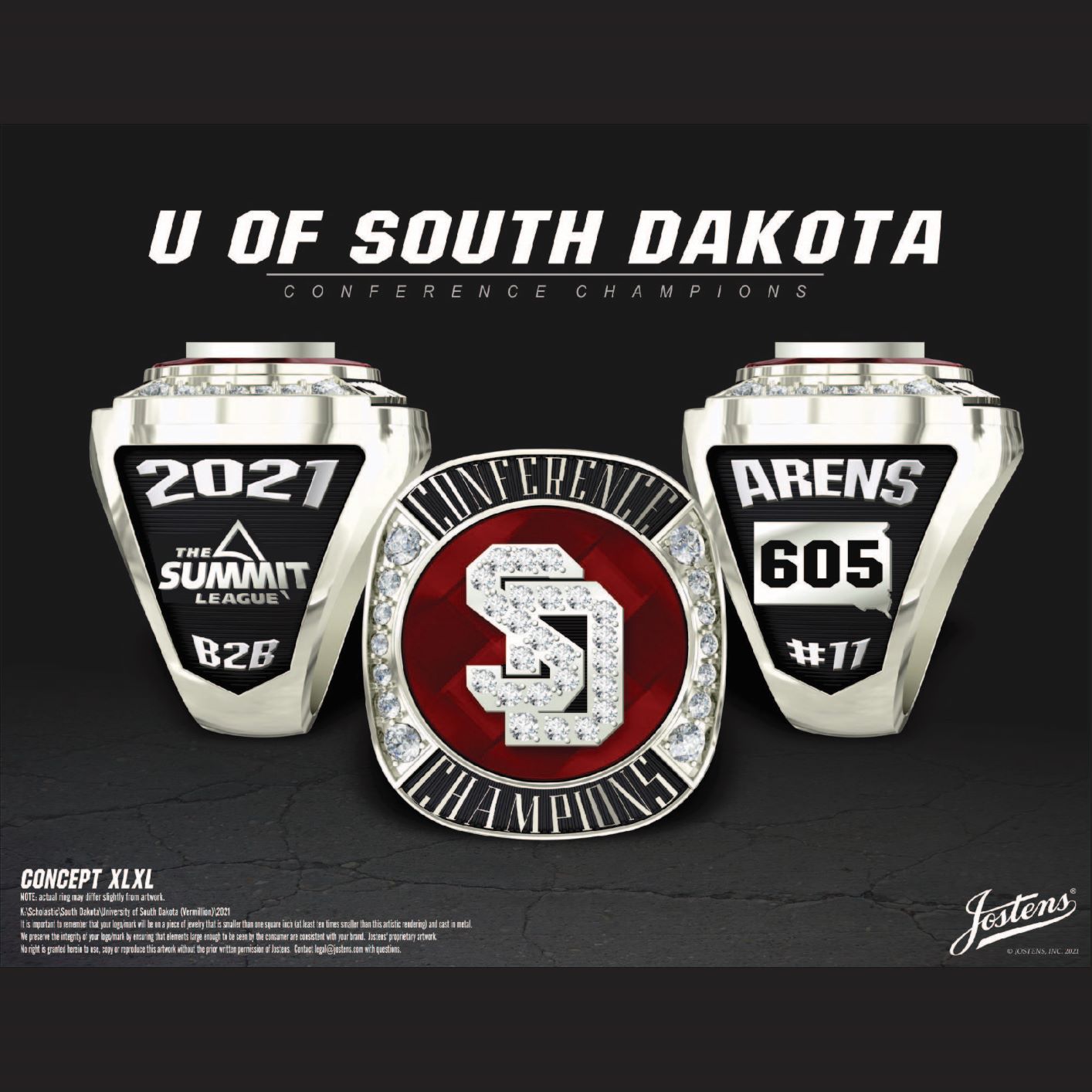 University of South Dakota Women's Basketball 2021 Conference Championship Ring
