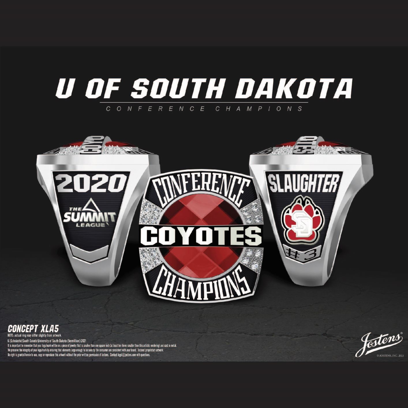 University of South Dakota Women's Volleyball 2020 Conference Championship Ring