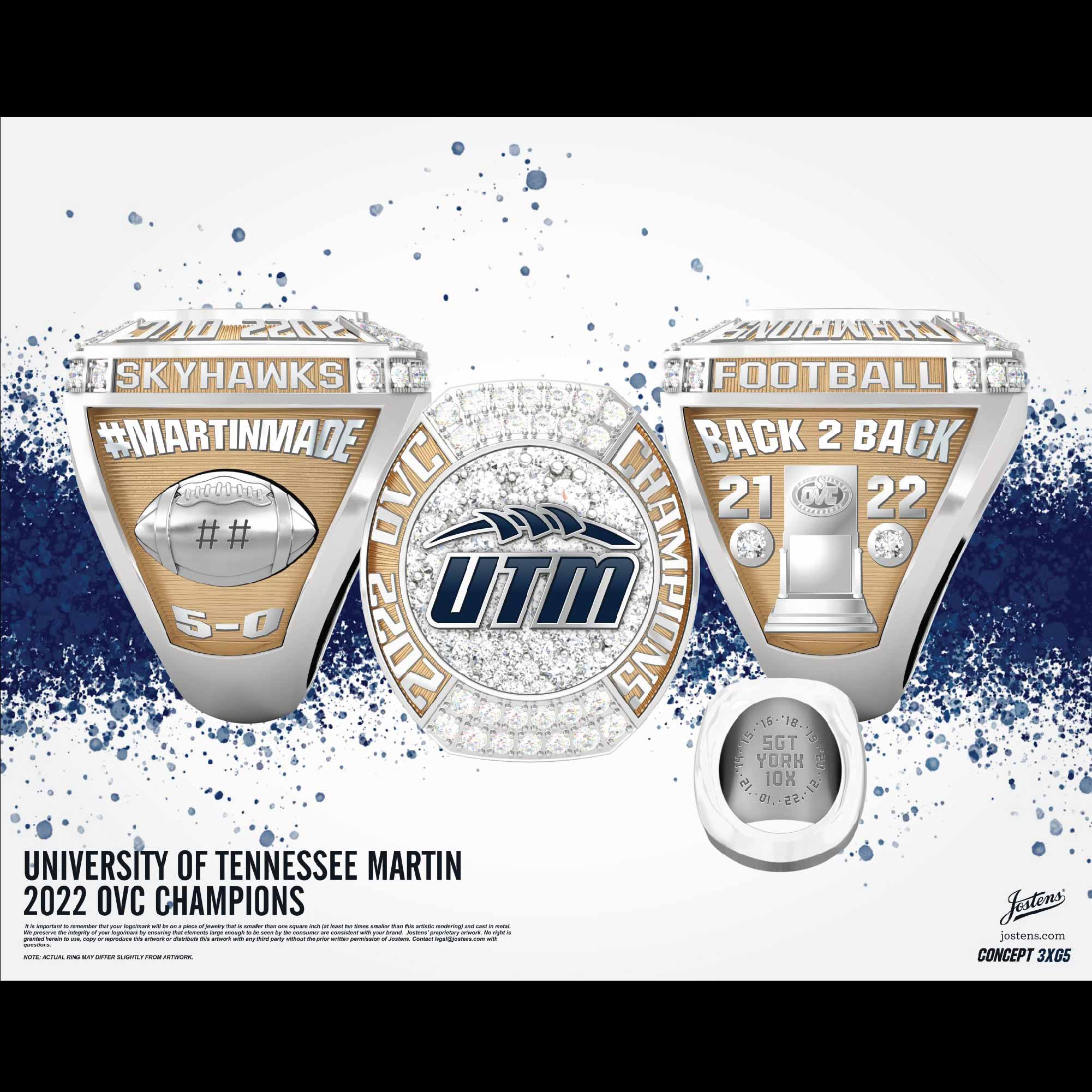 UT Martin Football 2022 OVC Championship Ring