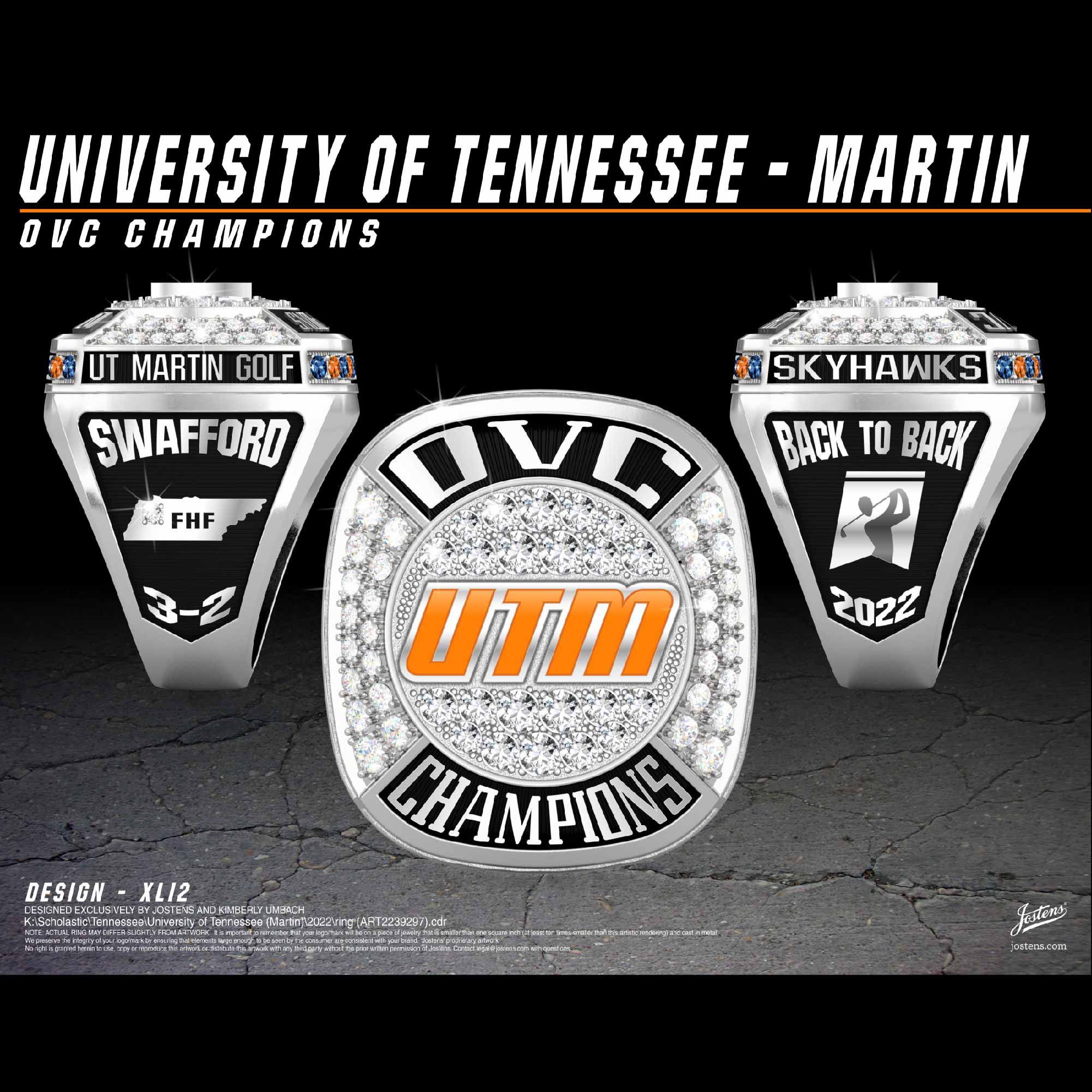 University of Tennessee Martin Men's Golf 2022 Ovc Championship Ring