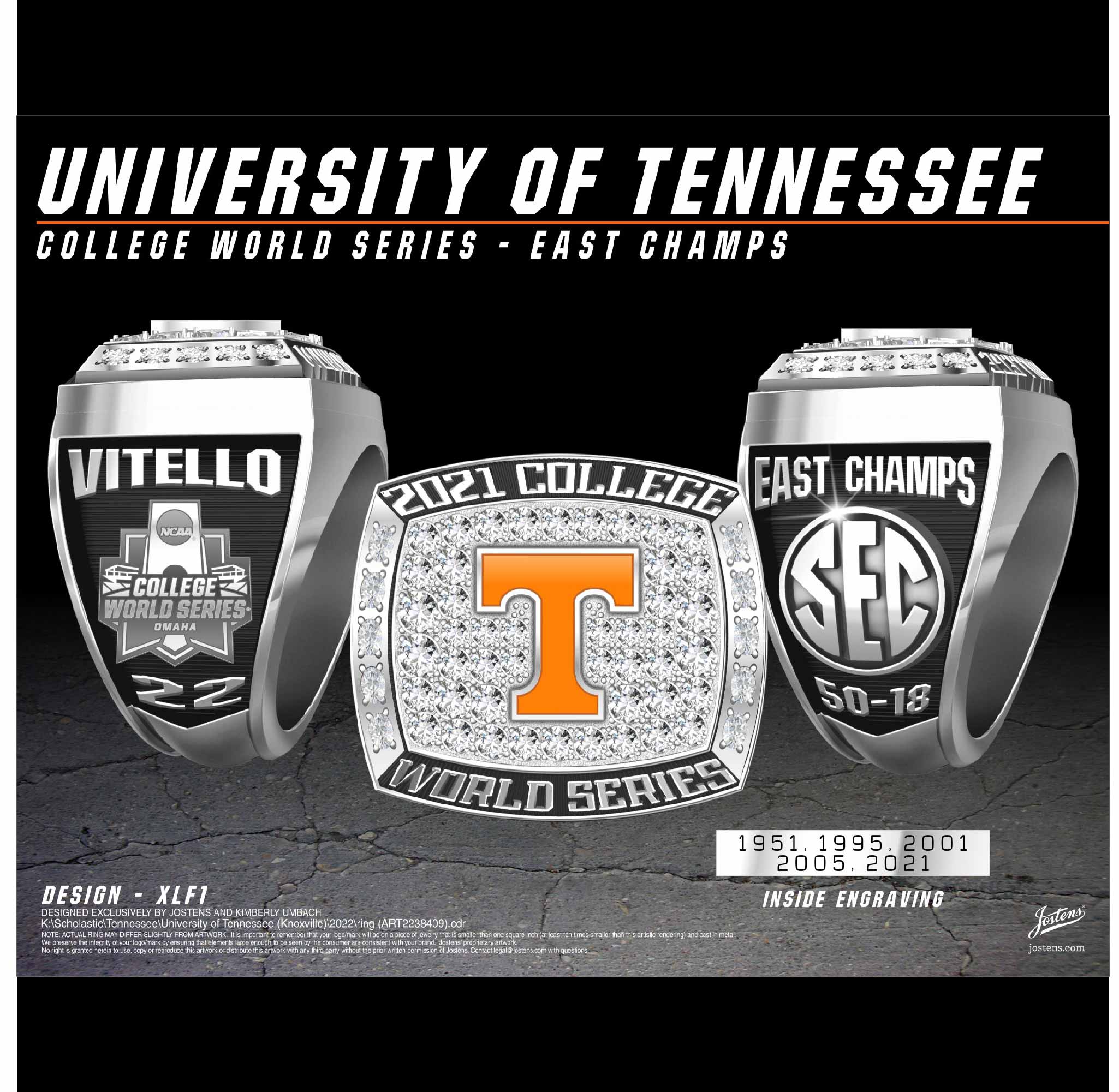 University of Tennessee Baseball 2021 College World Series Championship Ring
