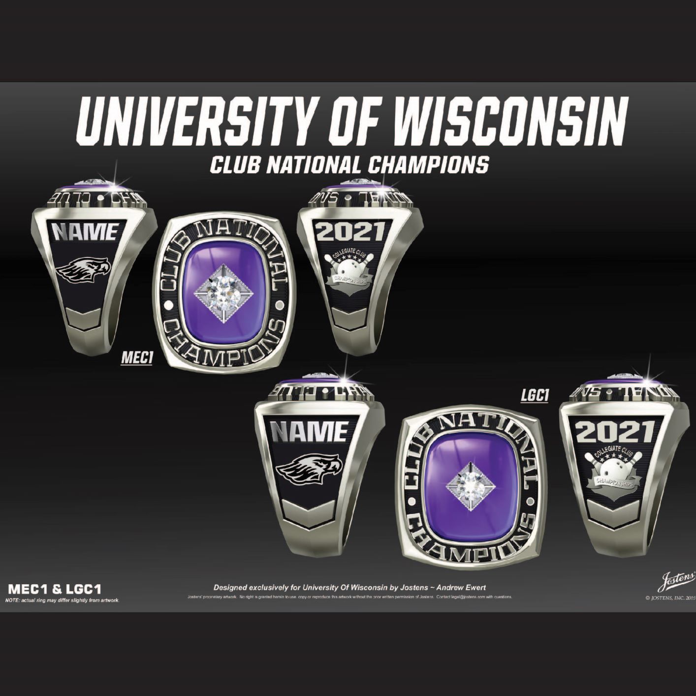 University of Wisconsin Coed Bowling 2021 Club National Championship Ring