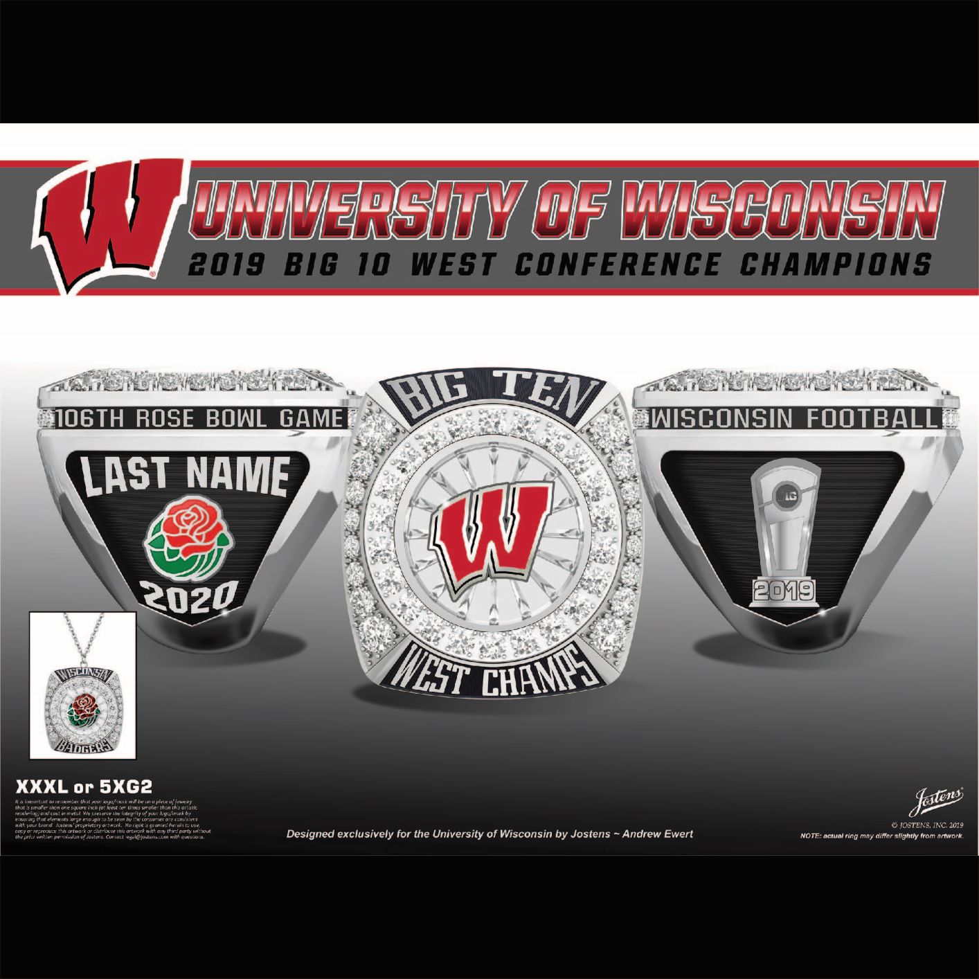 University of Wisconsin Men's Football 2019 Big Ten Championship Ring