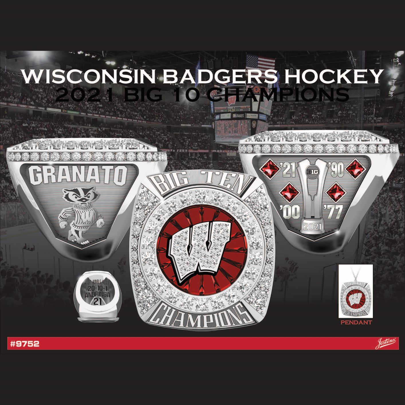 University of Wisconsin Men's Hockey 2021 Big Ten Championship Ring