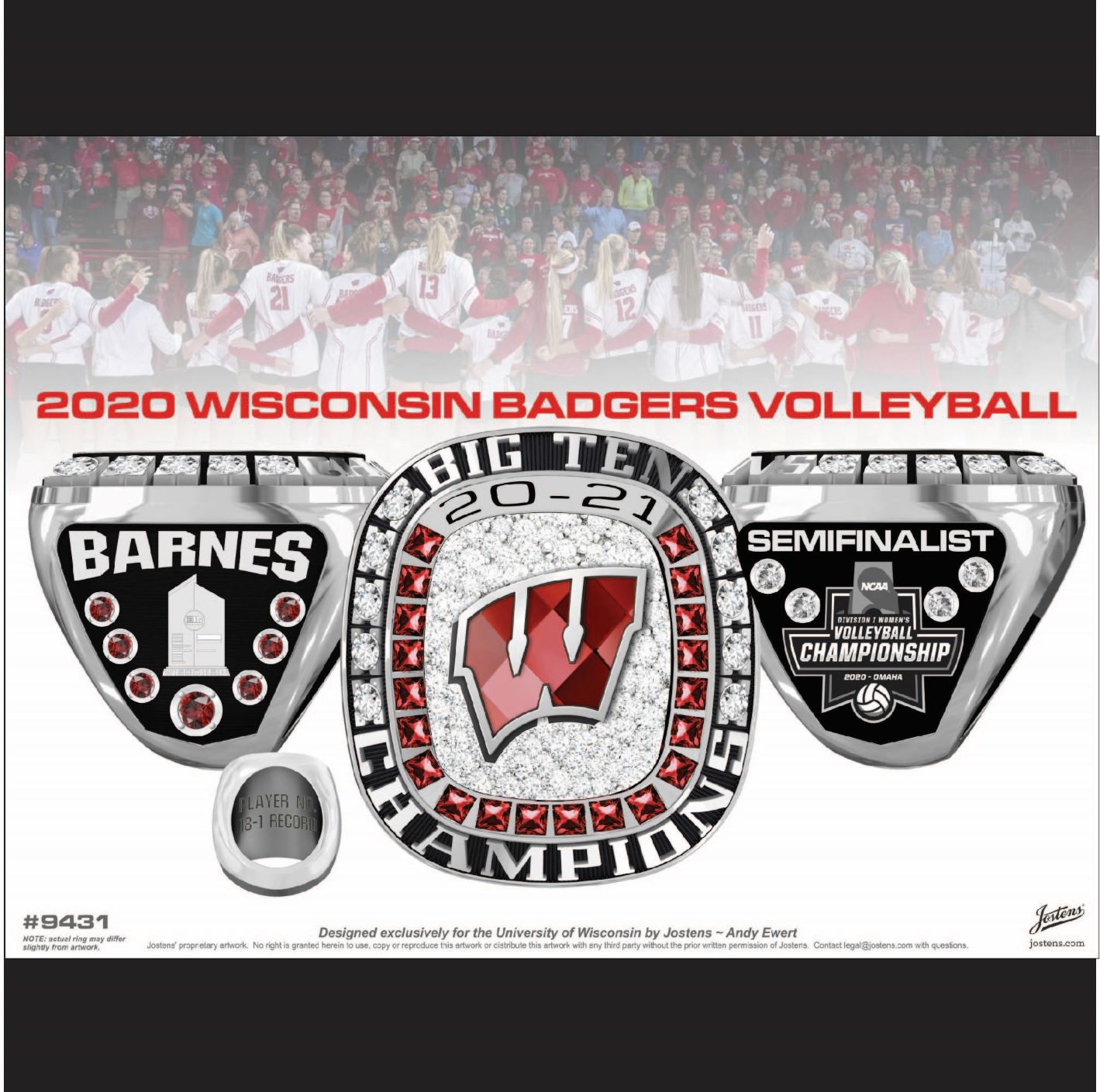University of Wisconsin Women's Volleyball 2021 Big Ten Championship Ring