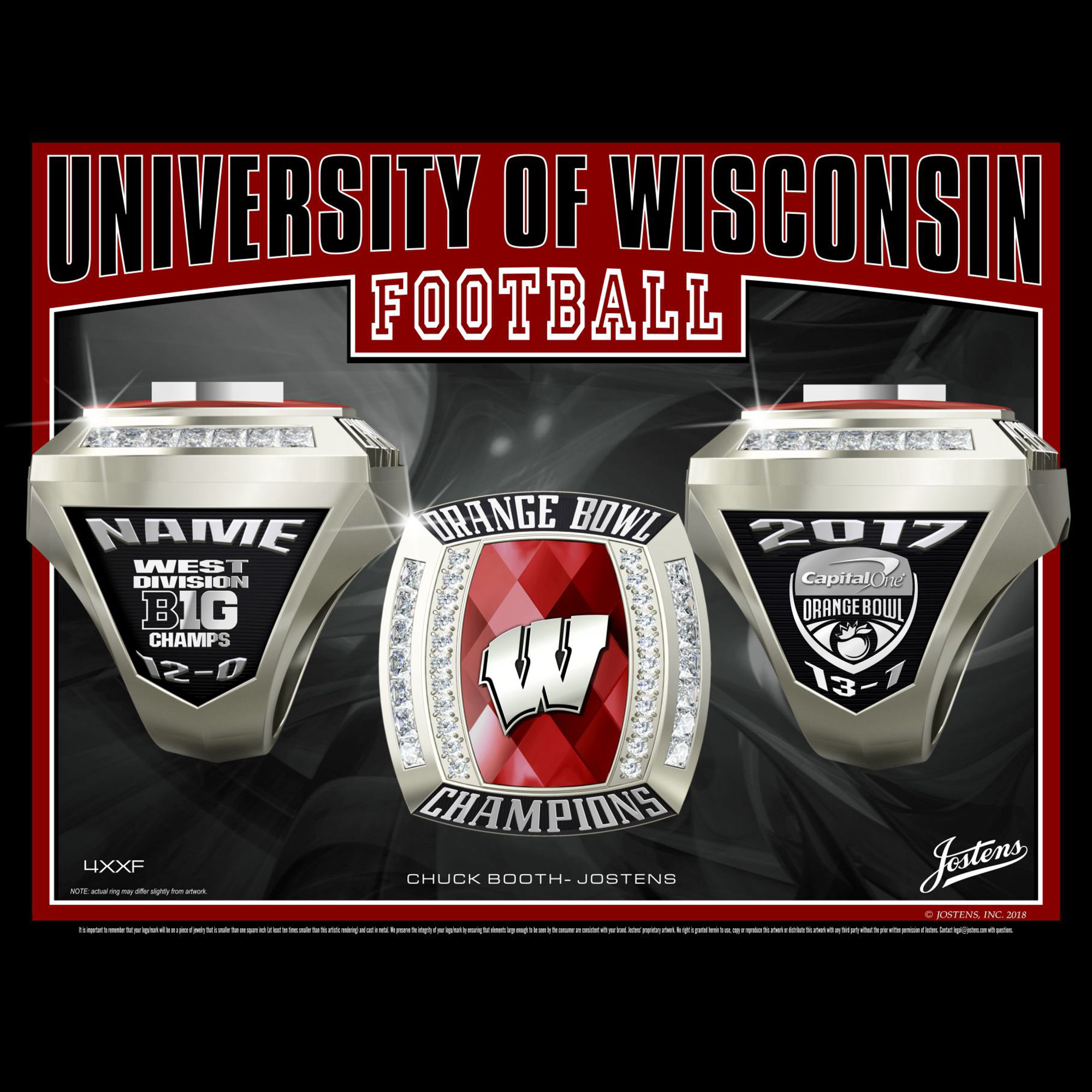 University of Wisconsin Men's Football 2017 Orange Bowl Championship Ring