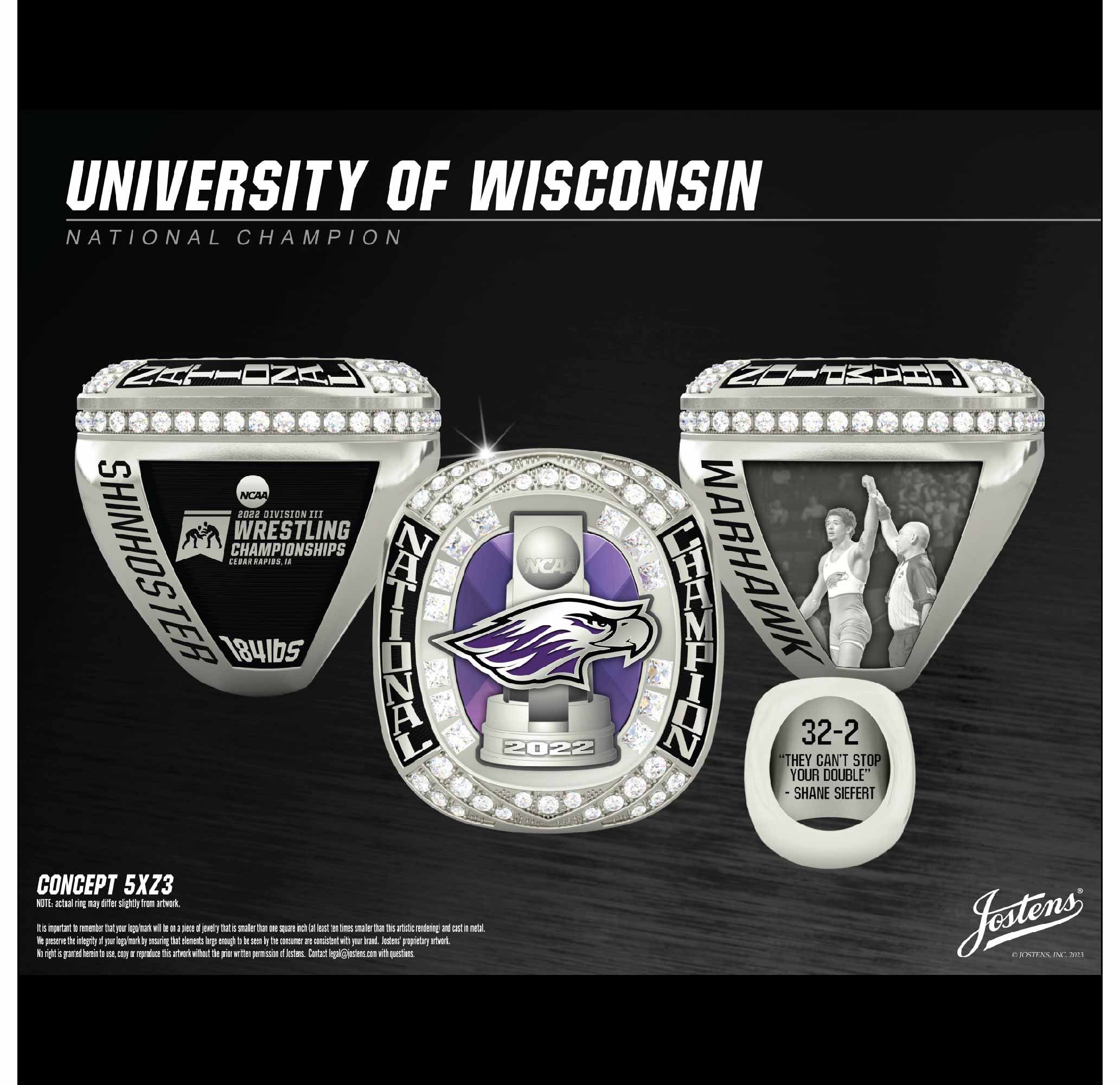 University of Wisconsin Whitewater Men's Wrestling 2022 National Championship Ring