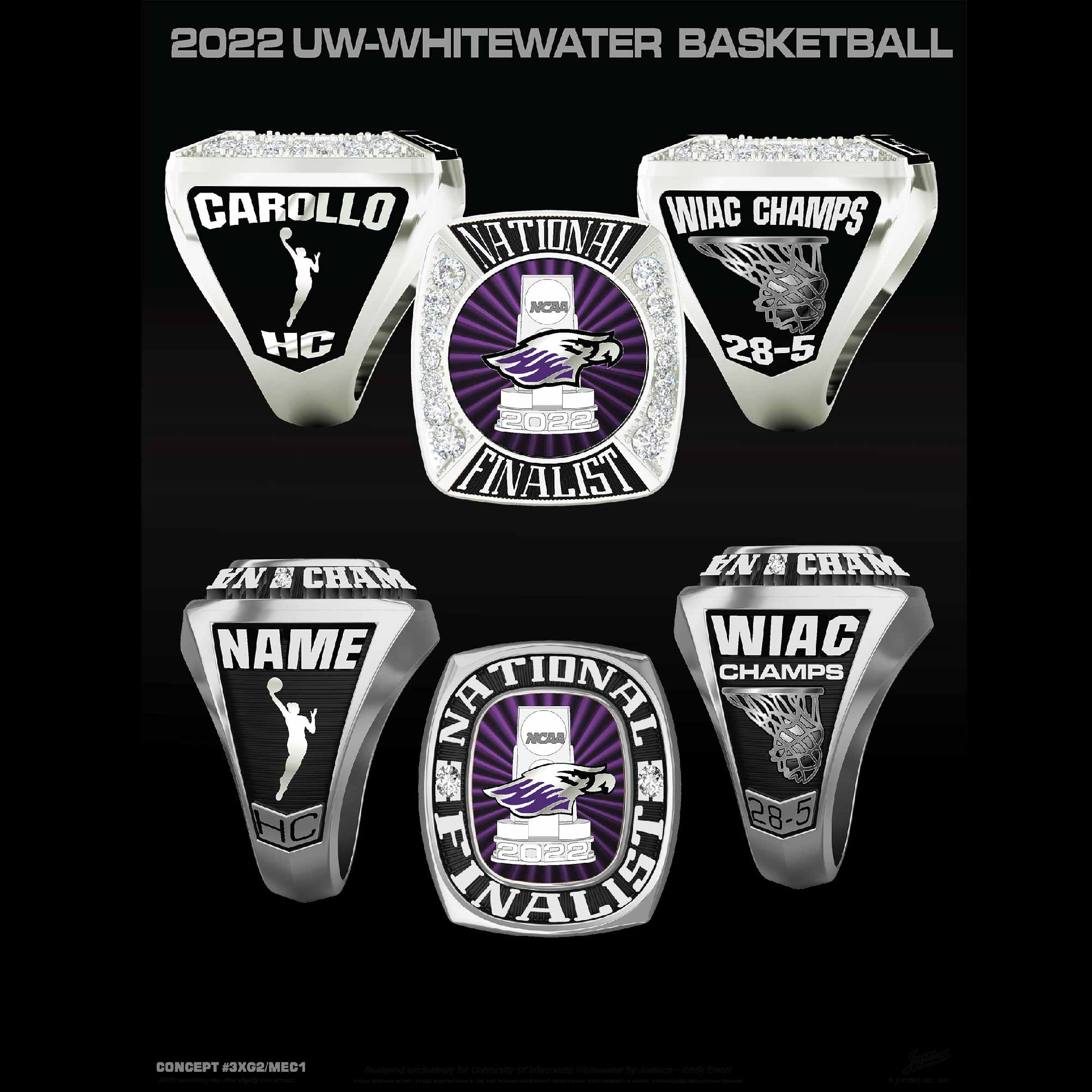 University of Wisconsin Whitewater Women's Basketball 2022 WIAC Championship Ring