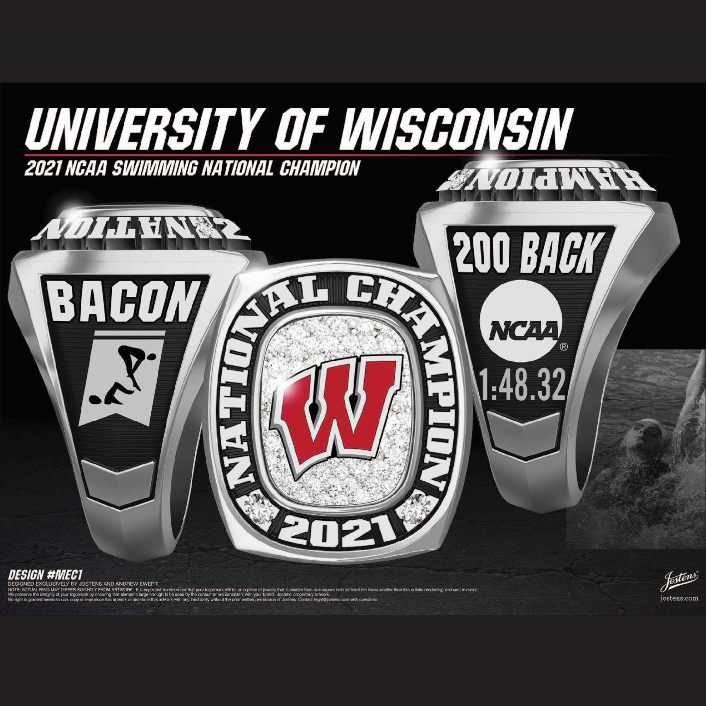 University of Wisconsin Women's Swimming & Diving 2021 National Championship Ring