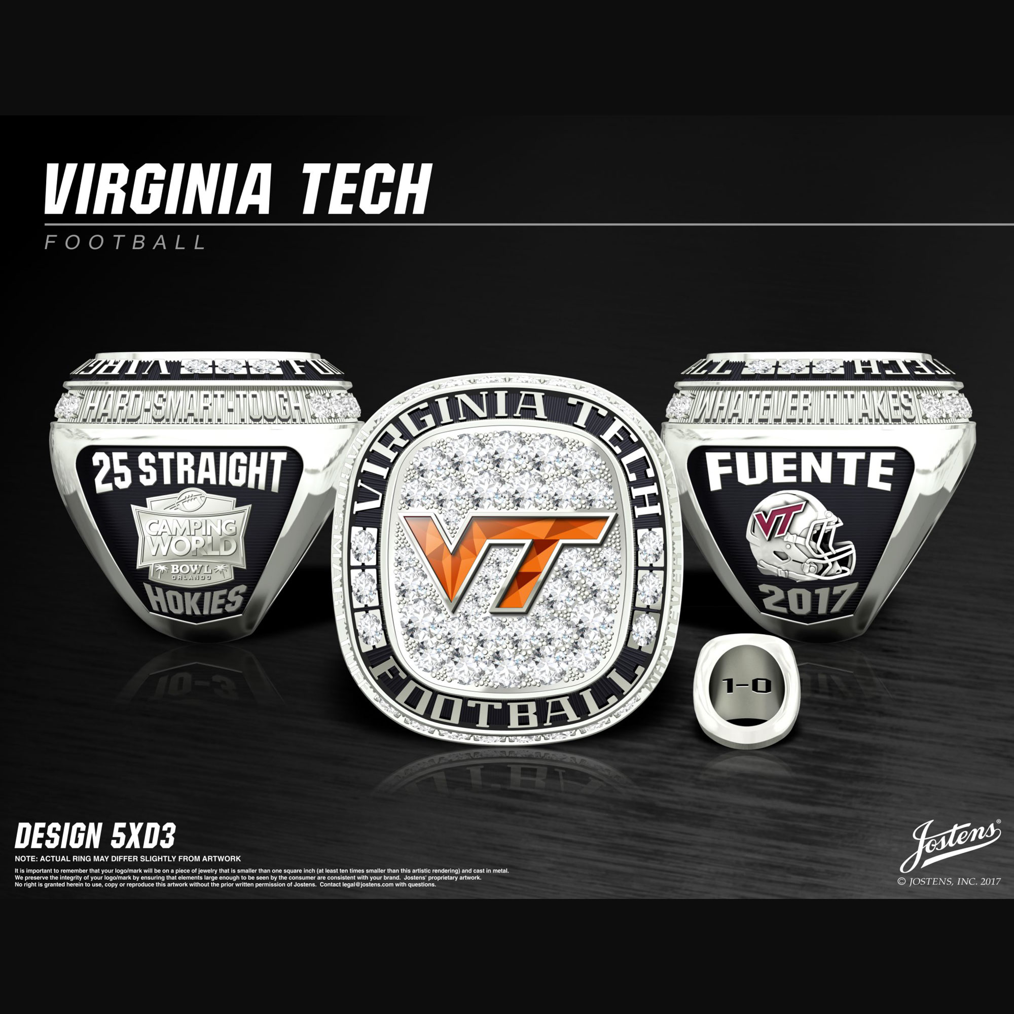 Virginia Tech Men's Football 2017 Camping World Bowl Championship Ring