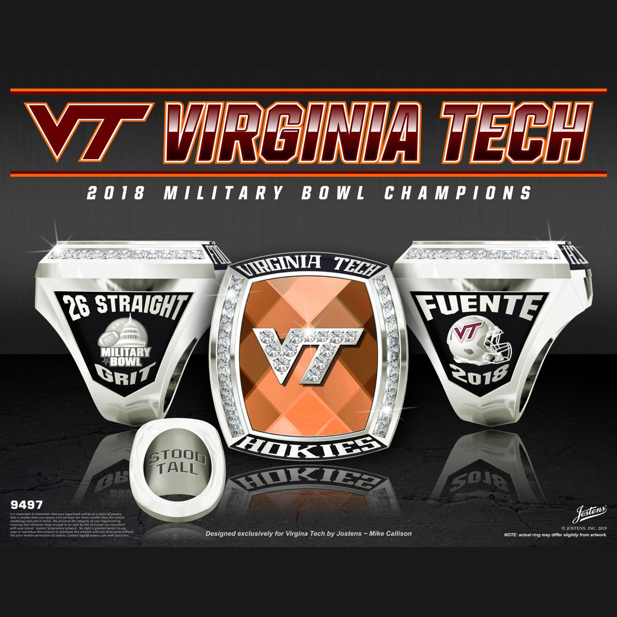 Virginia Tech Men's Football 2018 Military Bowl Championship Ring
