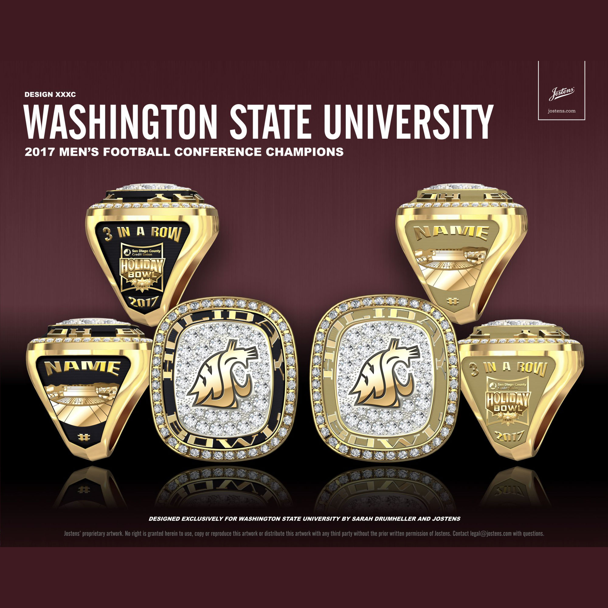 Washington State University Men's Football 2017 Holiday Bowl Championship Ring