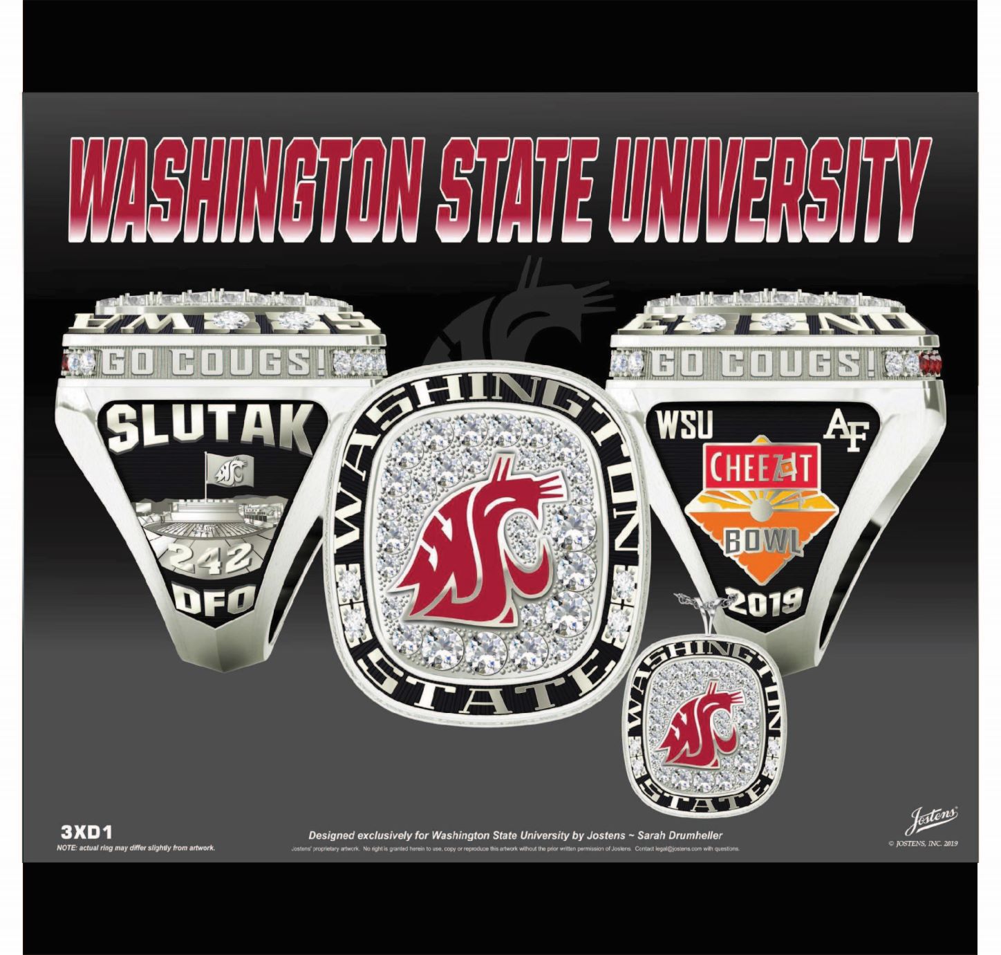 Washington State University Men's Football 2019 Cheez It Bowl Championship Ring