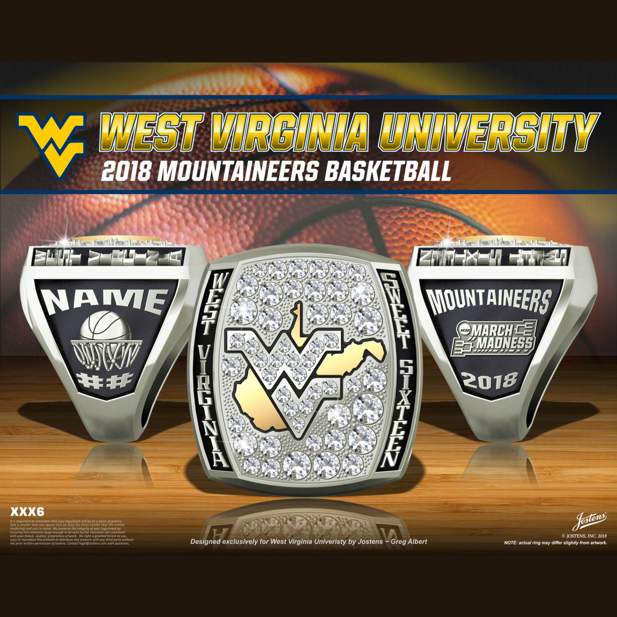 West Virginia University Men's Basketball 2018 Sweet Sixteen Championship Ring