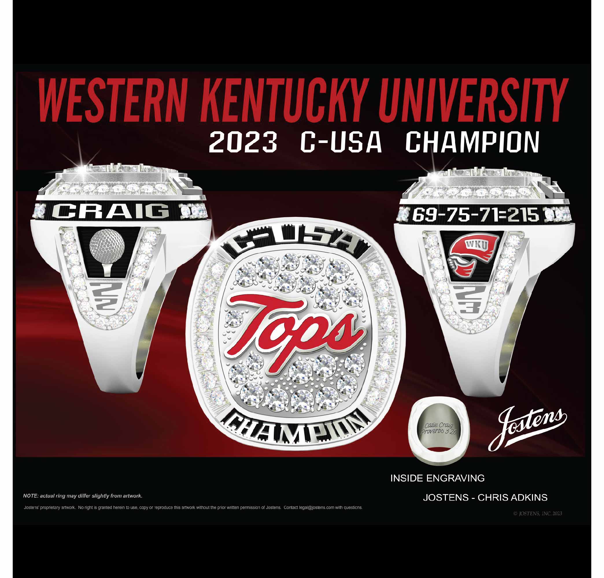 Western Kentucky University Women's Golf 2023 CUSA Championship Ring