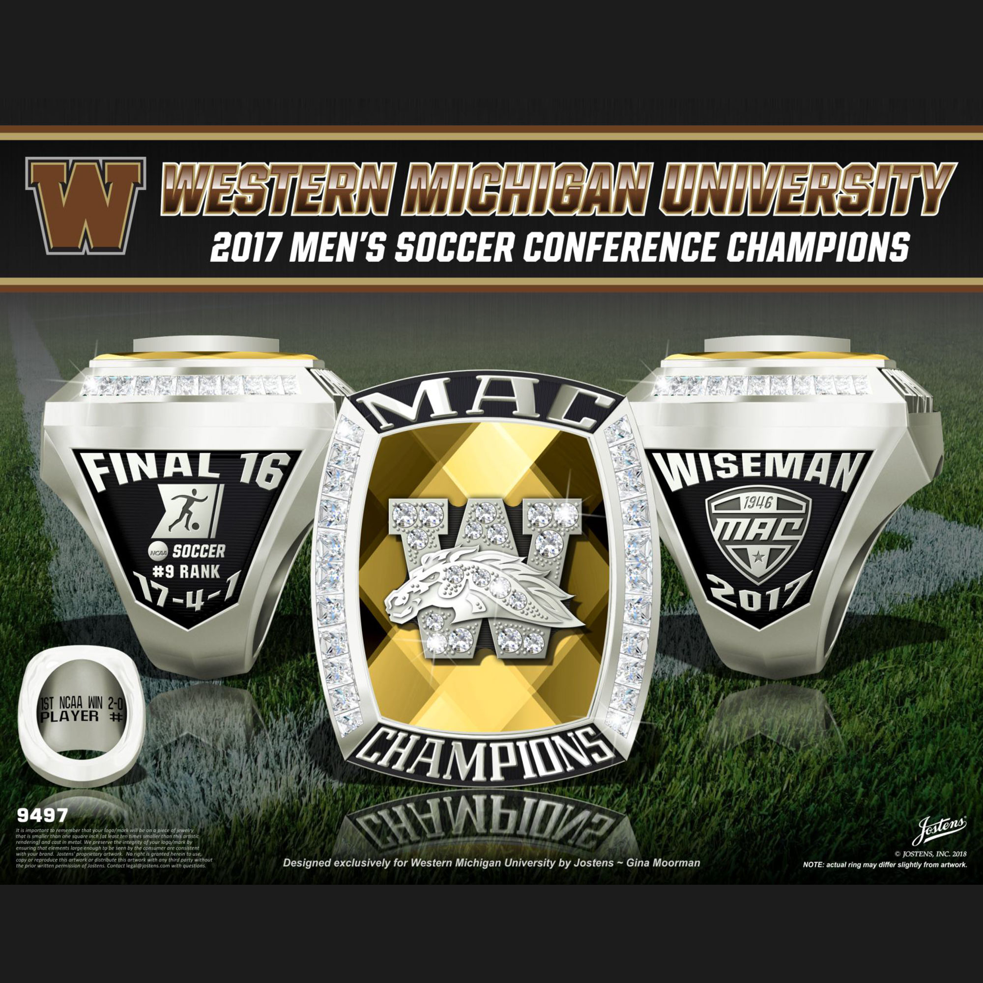 Western Michigan University Men's Soccer 2017 MAC Championship Ring