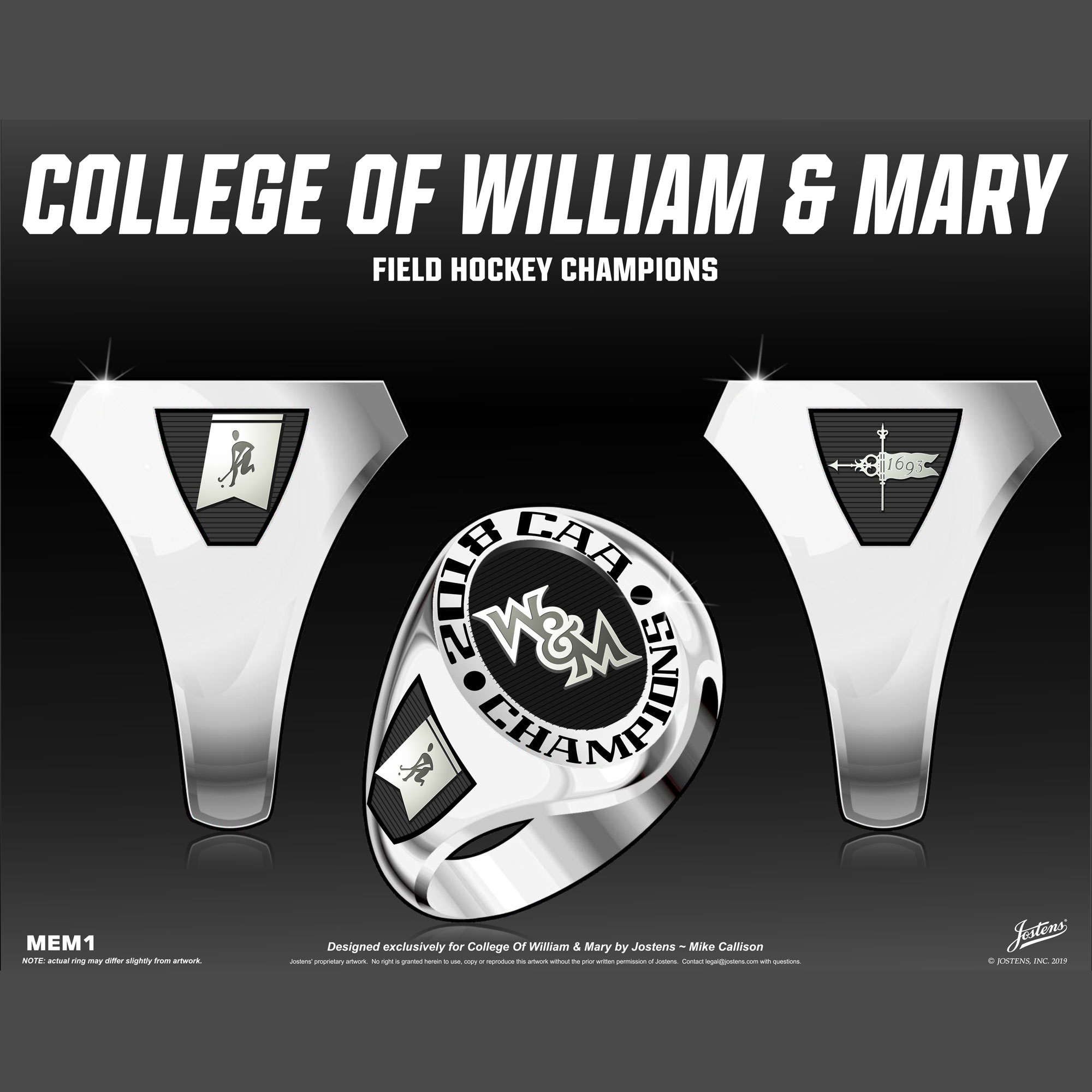 William & Mary Women's Field Hockey 2018 CAA Championship Ring