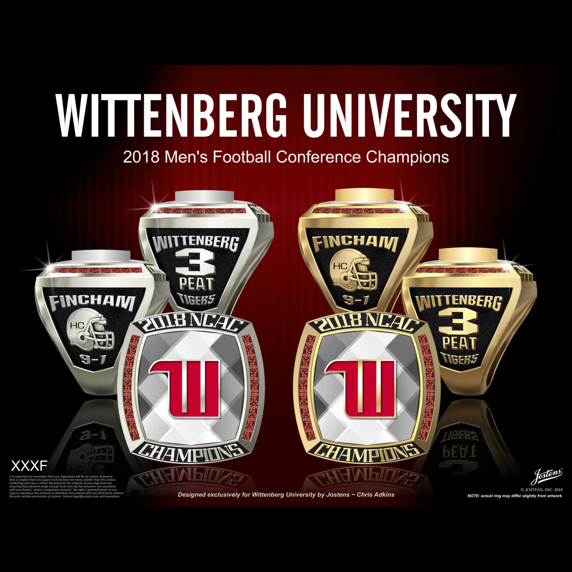Wittenberg University Men's Football 2018 NCAC Championship Ring