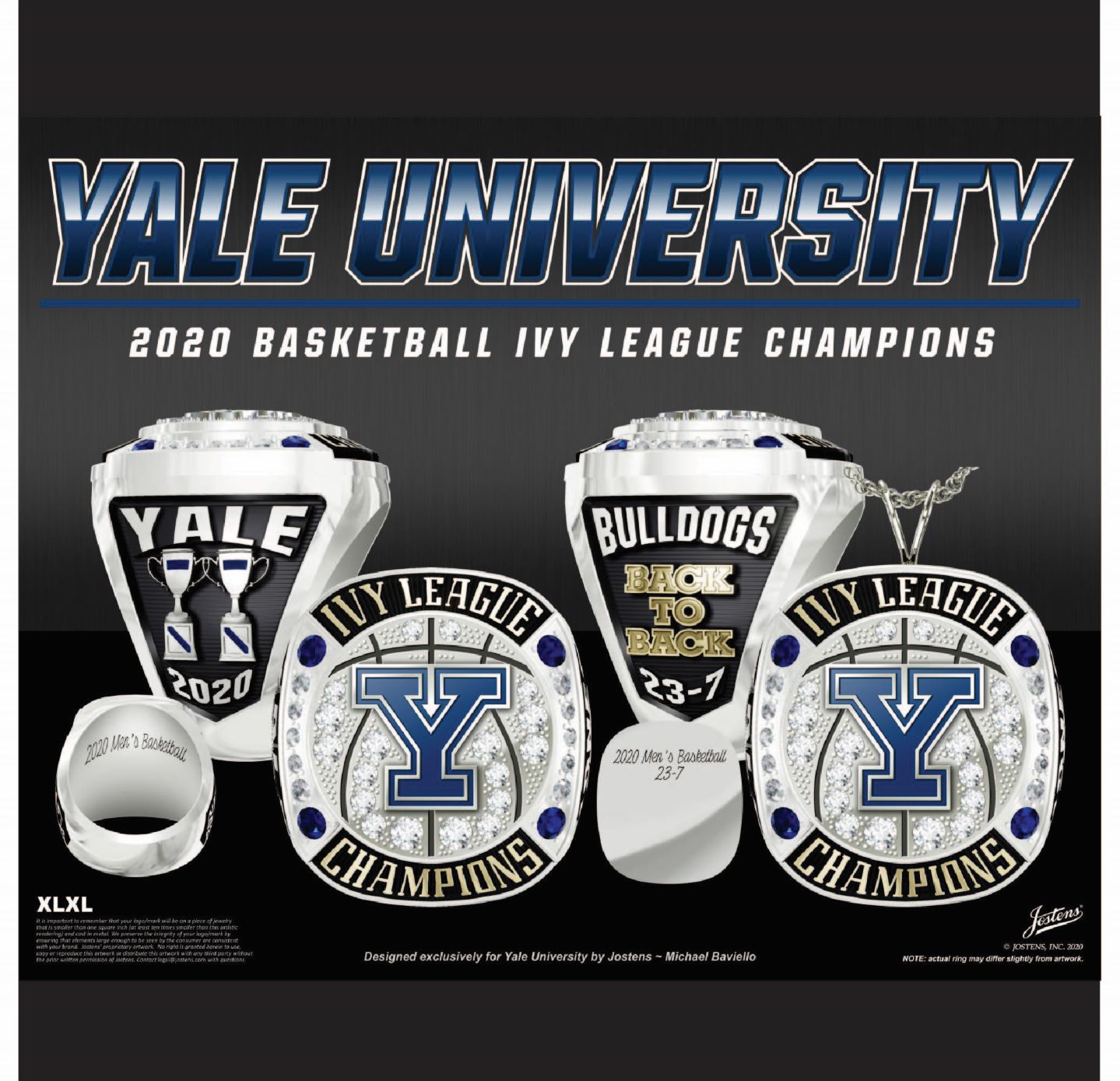 Yale University Men's Basketball 2020 Ivy League Championship Ring