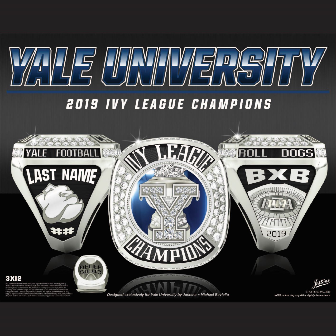 Yale University Men's Football 2019 Ivy League Championship Ring