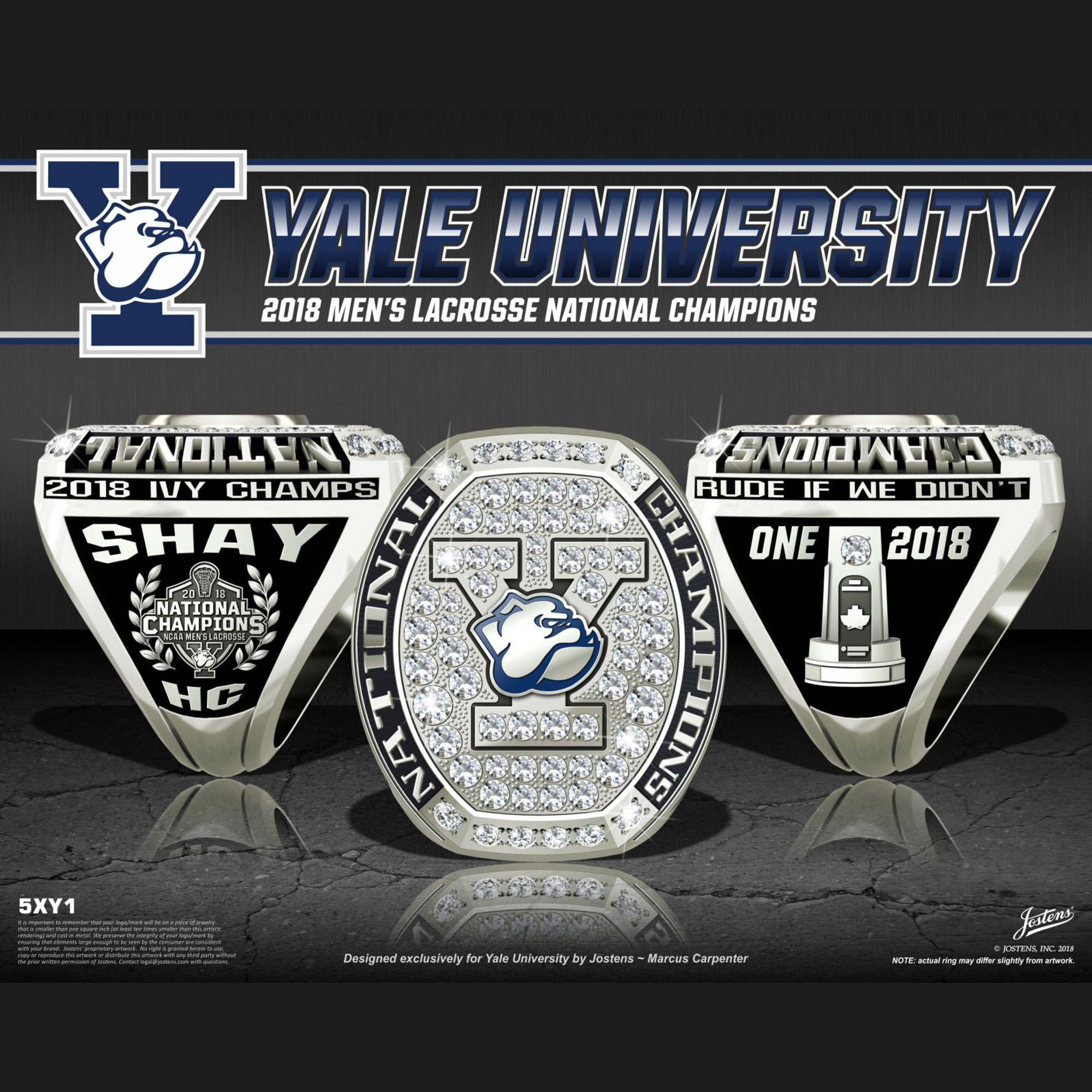 Yale University Men's Lacrosse 2018 National Championship Ring