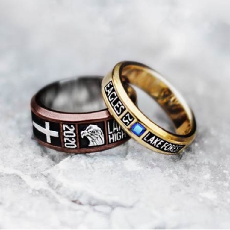Unisex 6mm Class Band B22 High School Graduation Ring in Silver with Fire Blue Spinel Stone