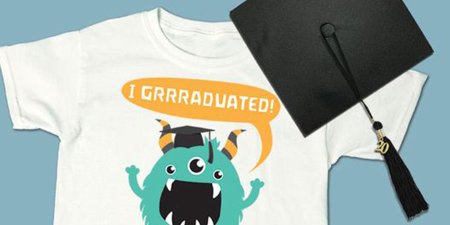 2020 graduation t-shirt with 3-eyed green monster wearing a graduation cap