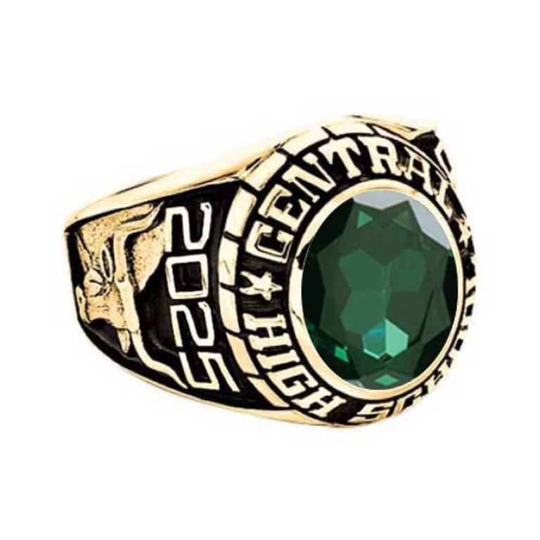 Men s Nautilus T11 High School Class Ring in Gold with Green